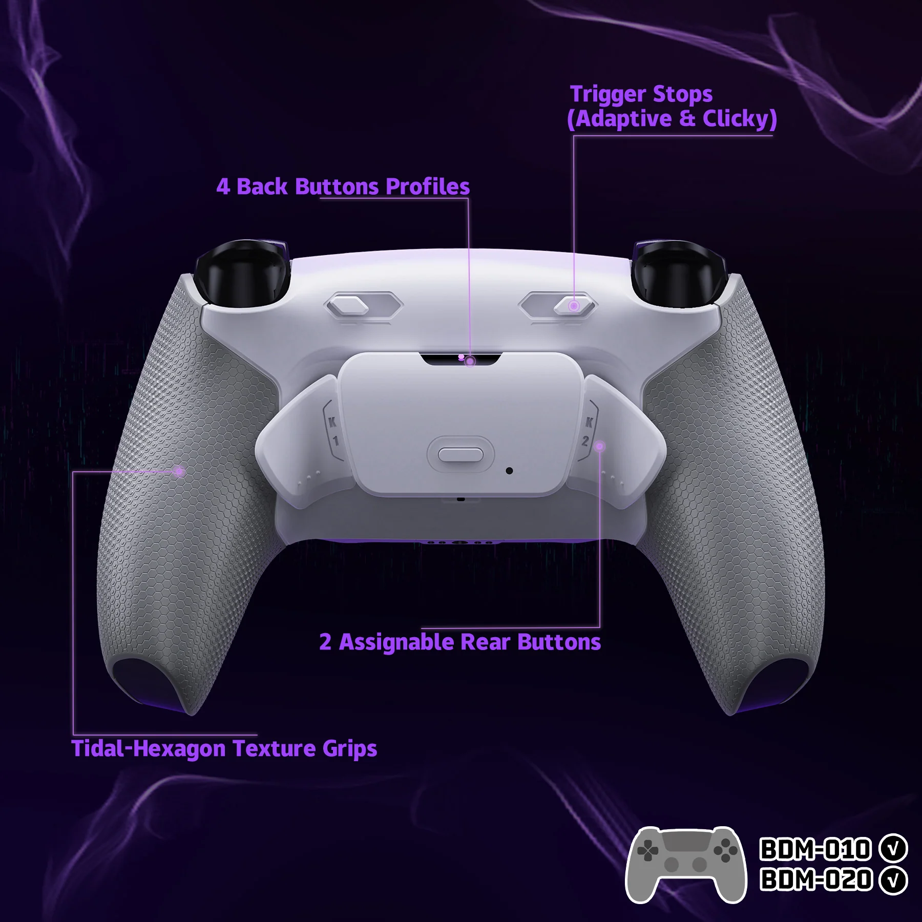 eXtremeRate RISE Plus MAX Back Paddles Kit with Clicky Trigger Stops & Rubberized Grip for PS5 Controller BDM-010/020 - White Gray - Image 5