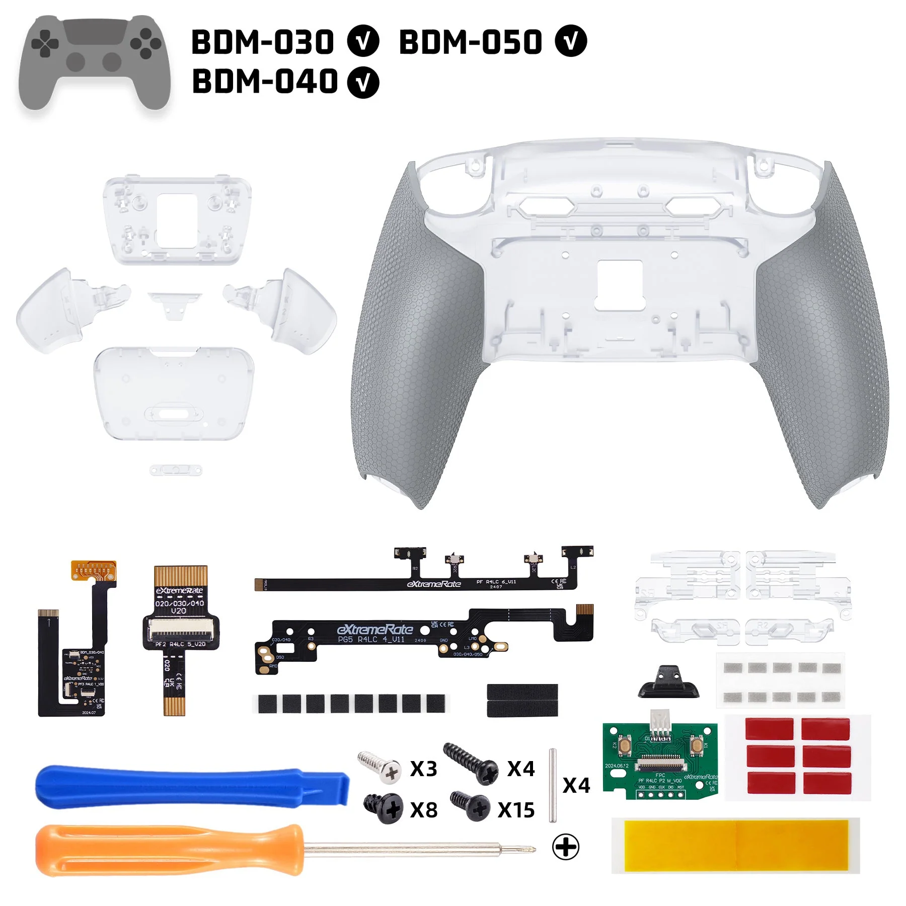 eXtremeRate RISE Plus MAX Back Paddles Kit with Clicky Trigger Stops & Rubberized Grip for PS5 Controller BDM-030/040/050 - Clear & Gray - Image 2