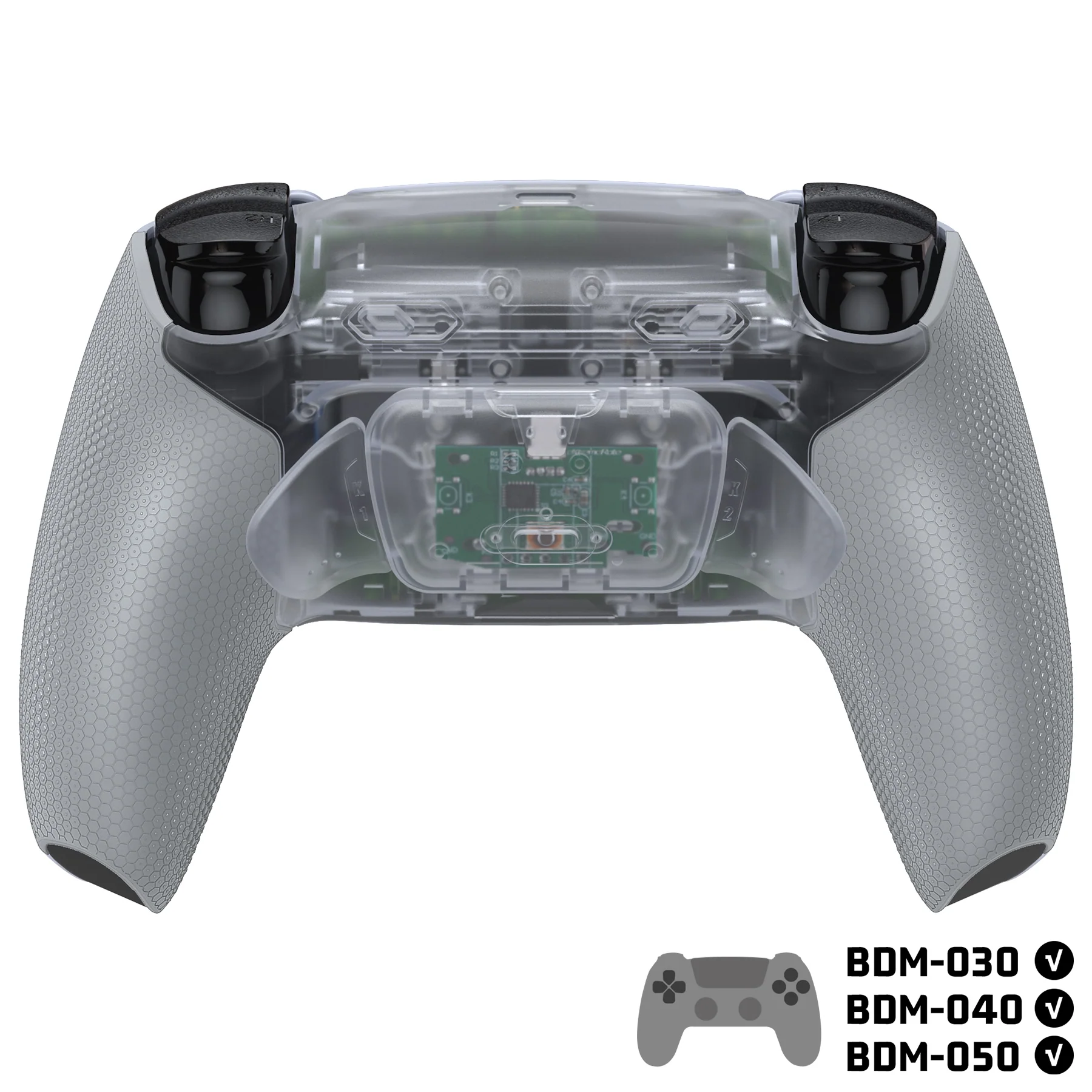 eXtremeRate RISE Plus MAX Back Paddles Kit with Clicky Trigger Stops & Rubberized Grip for PS5 Controller BDM-030/040/050 - Clear & Gray - Image 4