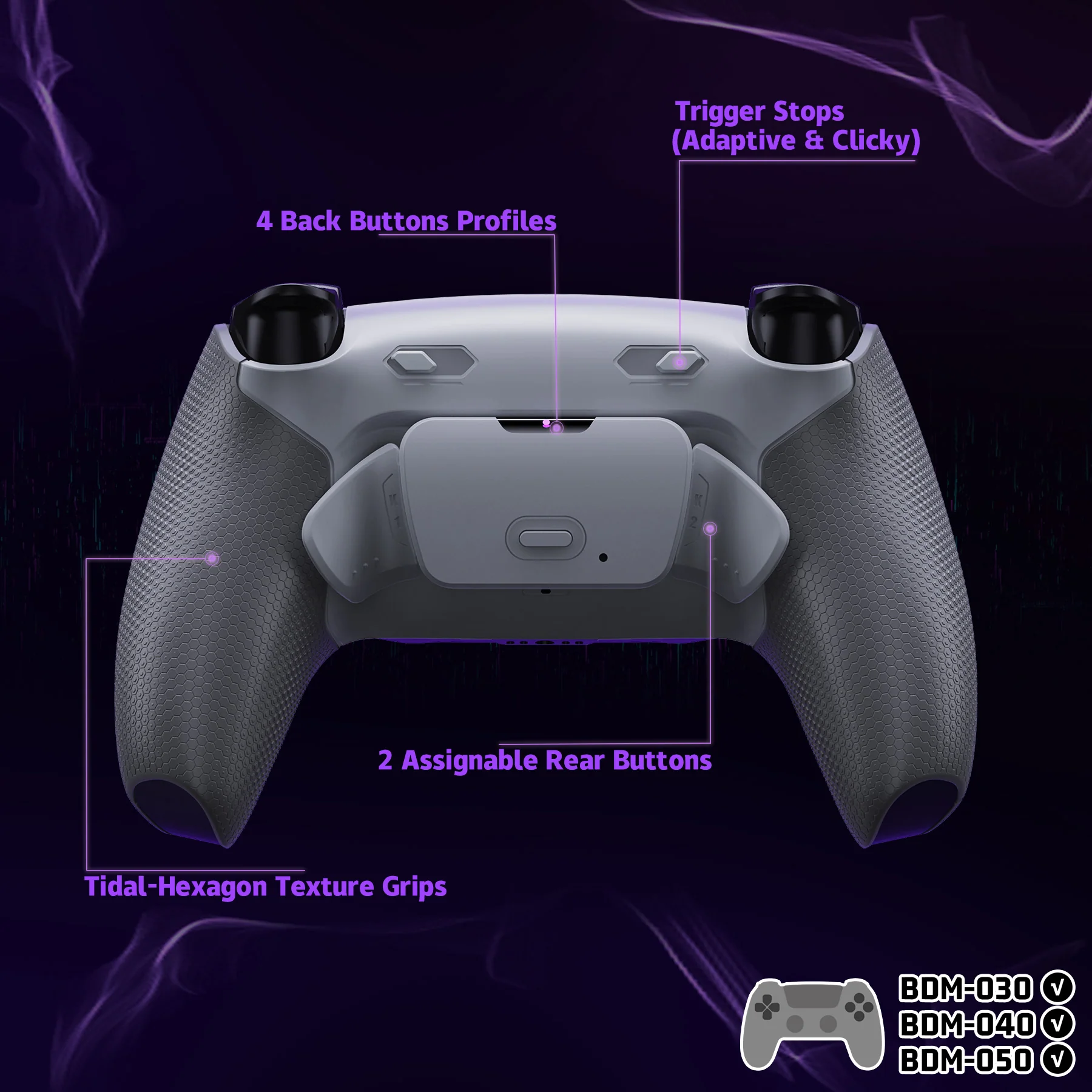 eXtremeRate RISE Plus MAX Back Paddles Kit with Clicky Trigger Stops & Rubberized Grip for PS5 Controller BDM-030/040/050 - New Hope Gray & Classic Gray - Image 5