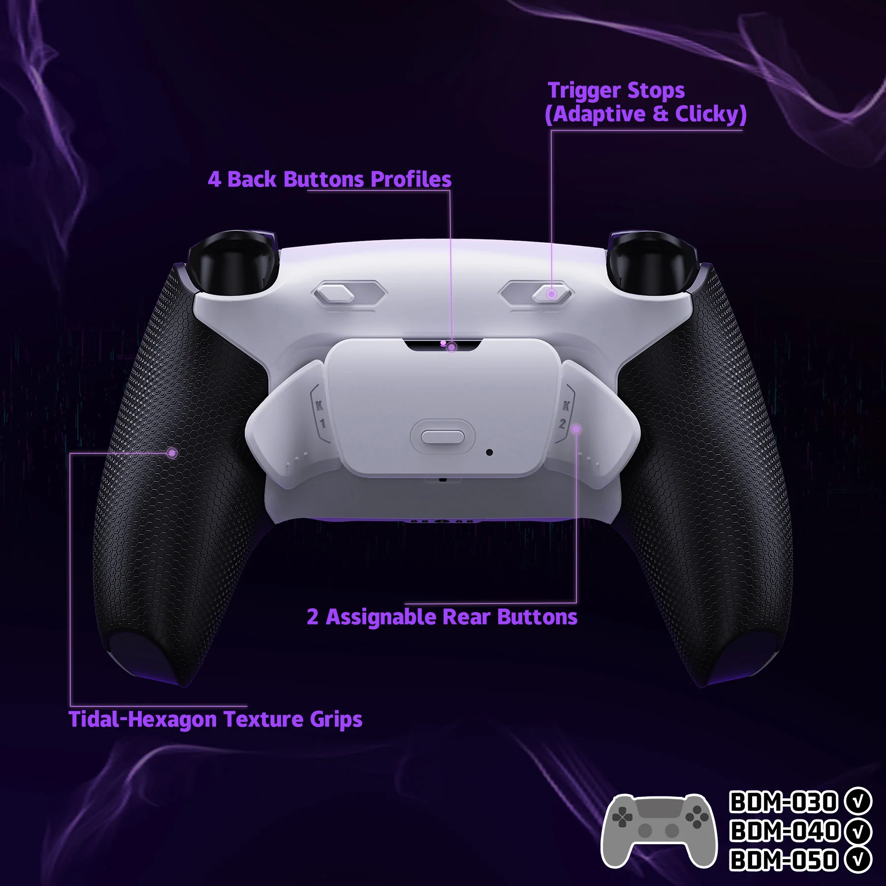 eXtremeRate RISE Plus MAX Back Paddles Kit with Clicky Trigger Stops & Rubberized Grip for PS5 Controller BDM-030/040/050 - White Black - White - Image 5