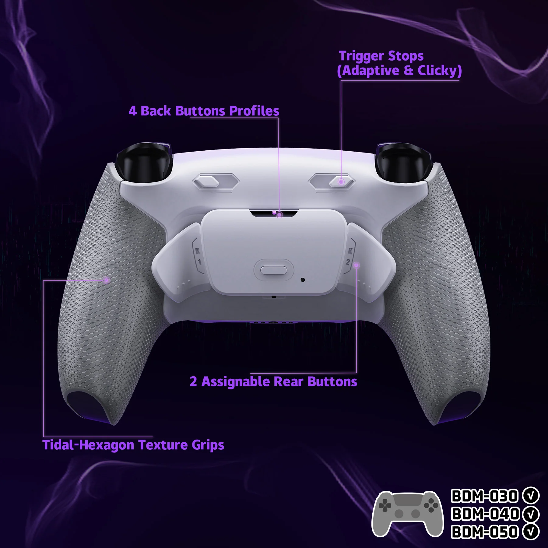eXtremeRate RISE Plus MAX Back Paddles Kit with Clicky Trigger Stops & Rubberized Grip for PS5 Controller BDM-030/040/050 - White Gray - Image 5