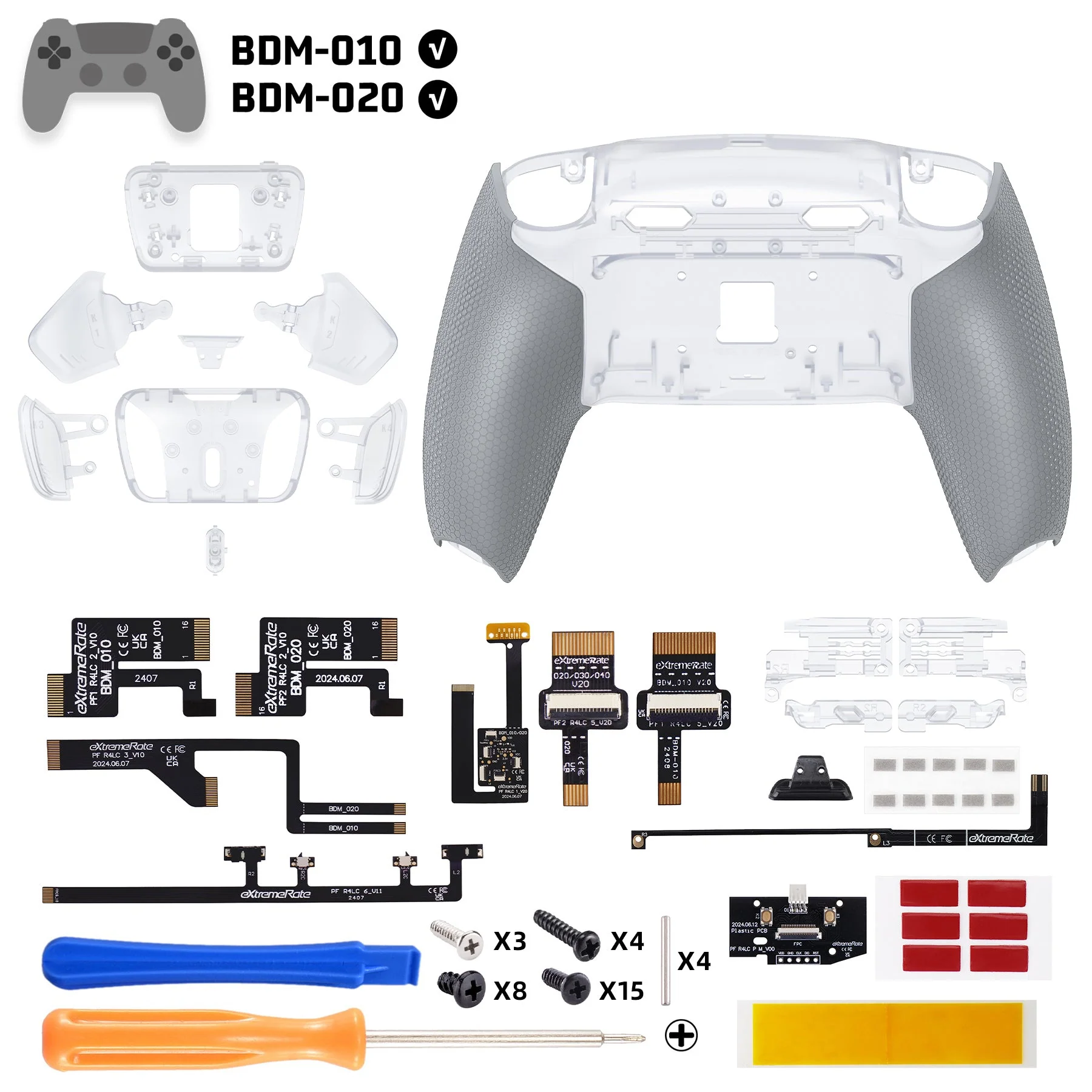 eXtremeRate RISE4 Plus MAX Back Paddles Kit with Clicky Trigger Stops & Rubberized Grip for PS5 Controller BDM-010/020 - Clear & Gray - Image 2