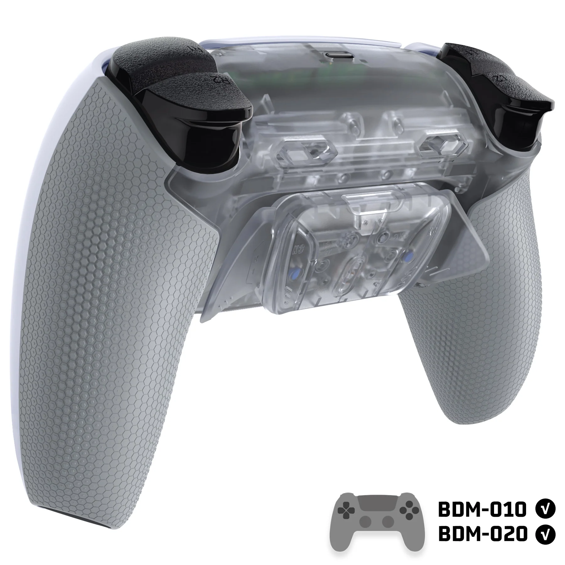 eXtremeRate RISE4 Plus MAX Back Paddles Kit with Clicky Trigger Stops & Rubberized Grip for PS5 Controller BDM-010/020 - Clear & Gray - Image 4