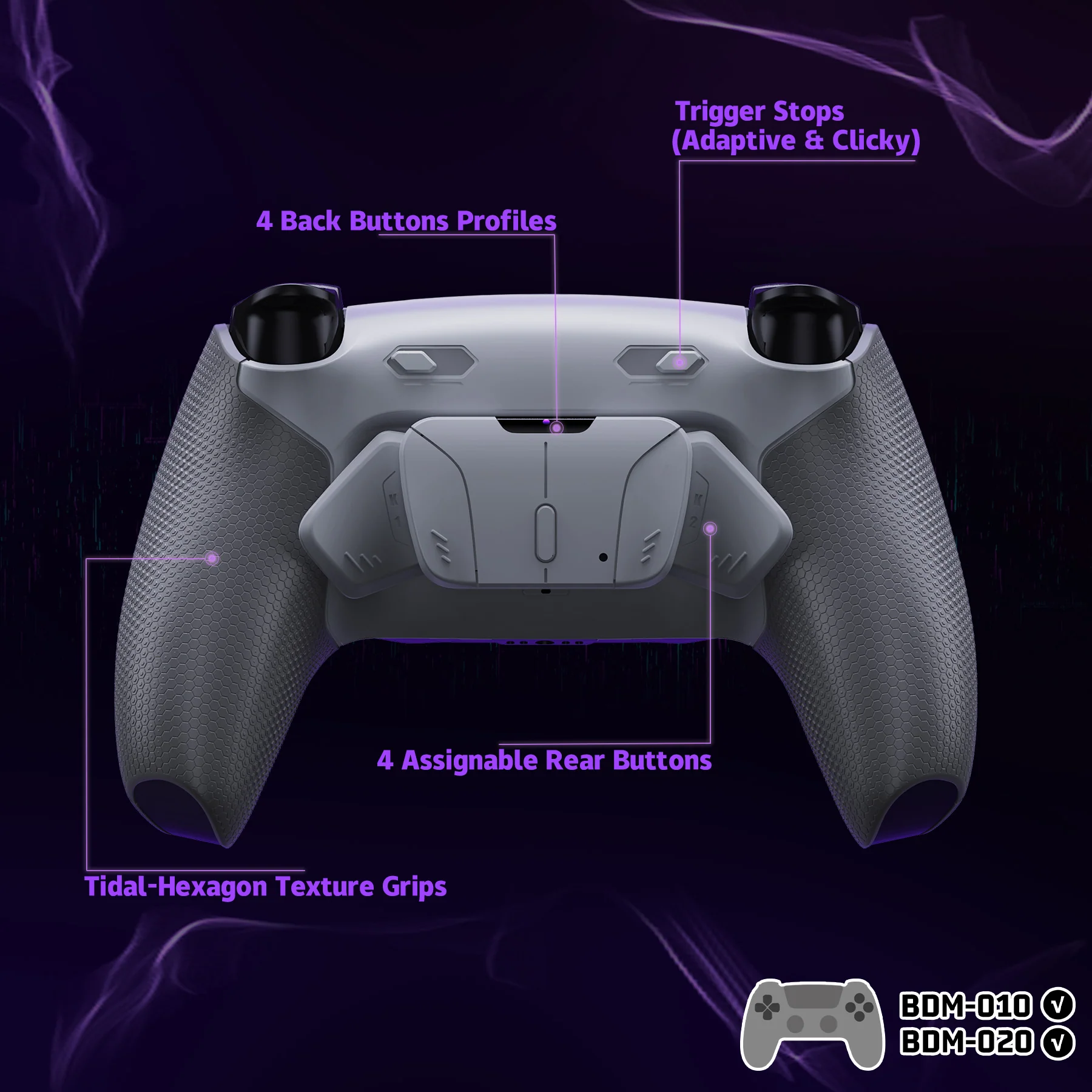 eXtremeRate RISE4 Plus MAX Back Paddles Kit with Clicky Trigger Stops & Rubberized Grip for PS5 Controller BDM-010/020 - New Hope Gray & Classic Gray - Image 5