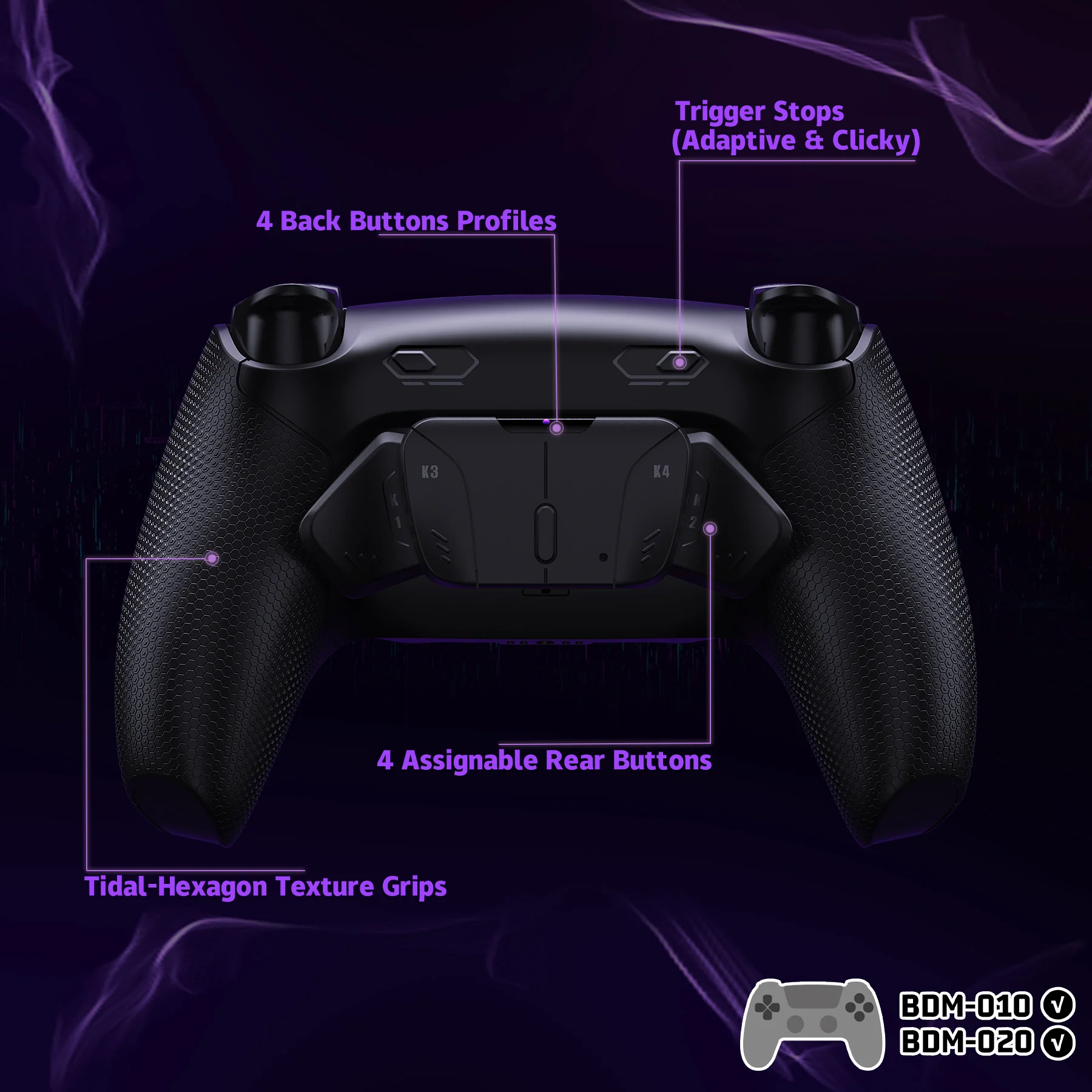 eXtremeRate RISE4 Plus MAX Back Paddles Kit with Clicky Trigger Stops & Rubberized Grip for PS5 Controller BDM-010/020 - Black - Image 5