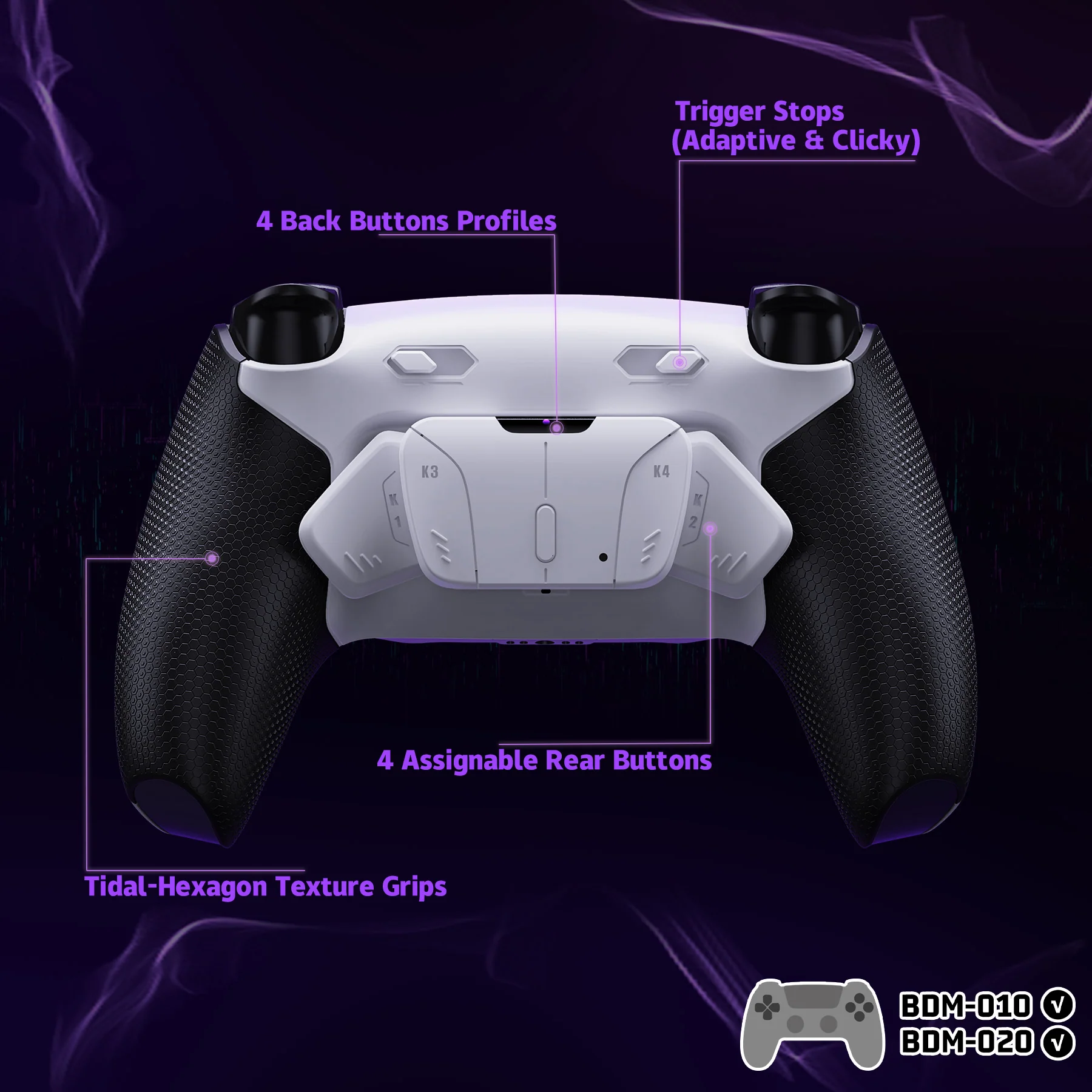 eXtremeRate RISE4 Plus MAX Back Paddles Kit with Clicky Trigger Stops & Rubberized Grip for PS5 Controller BDM-010/020 - White Black - White - Image 5