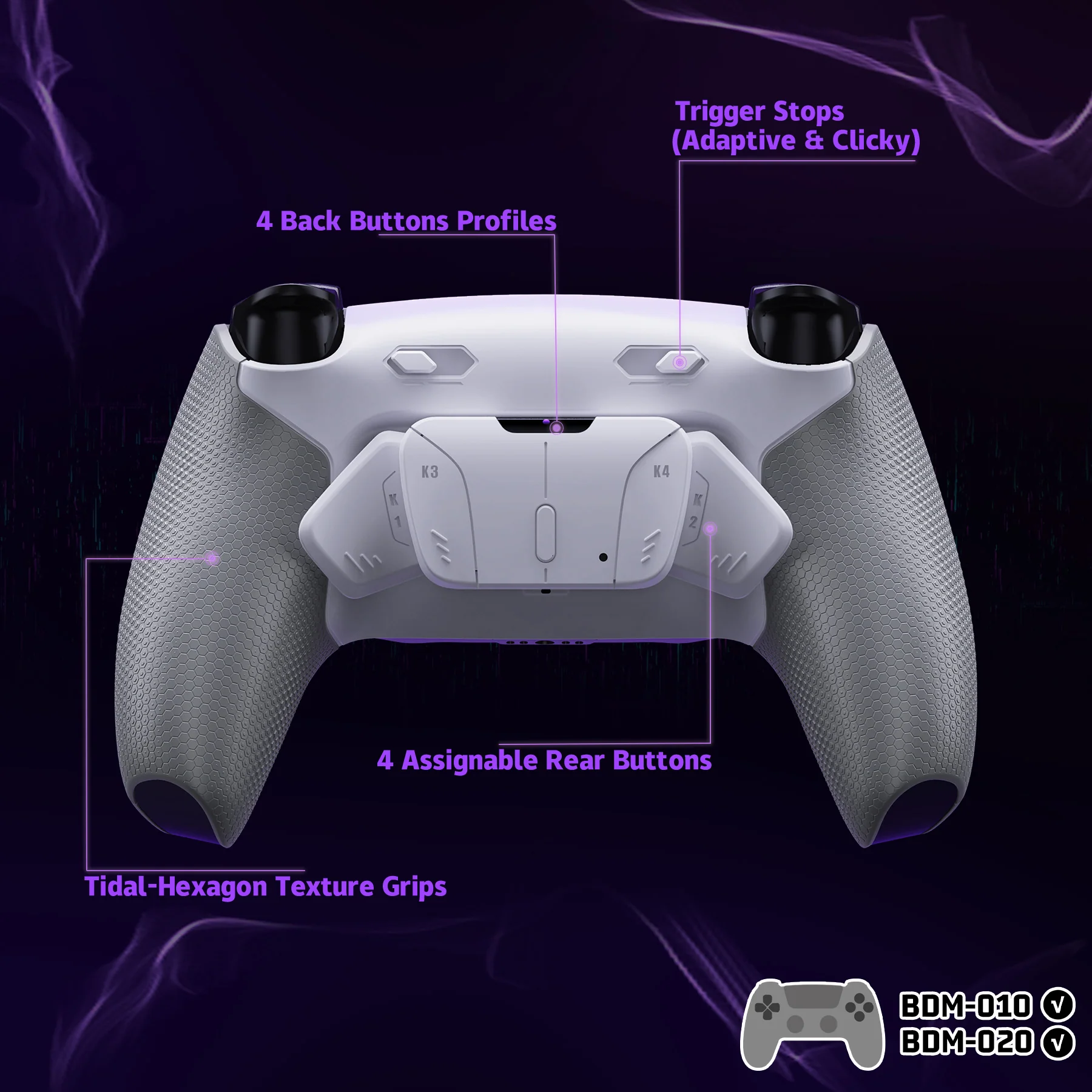eXtremeRate RISE4 Plus MAX Back Paddles Kit with Clicky Trigger Stops & Rubberized Grip for PS5 Controller BDM-010/020 - White Gray - Image 5