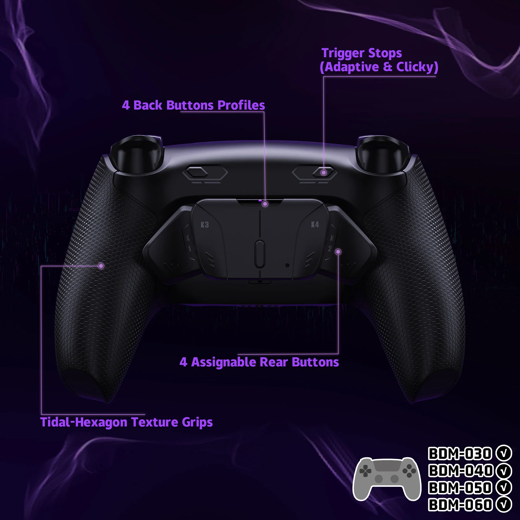 eXtremeRate RISE4 Plus MAX Back Paddles Kit with Clicky Trigger Stops & Rubberized Grip for PS5 Controller BDM-030/040/050/060 - Black - Image 5