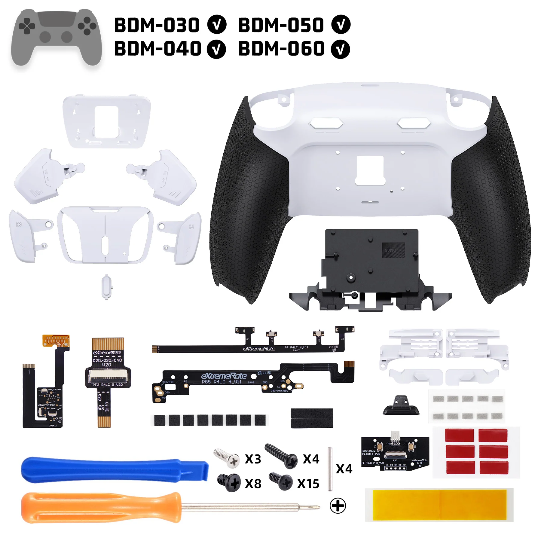 eXtremeRate RISE4 Plus MAX Back Paddles Kit with Clicky Trigger Stops & Rubberized Grip for PS5 Controller BDM-030/040/050/060 - White Black - White - Image 2