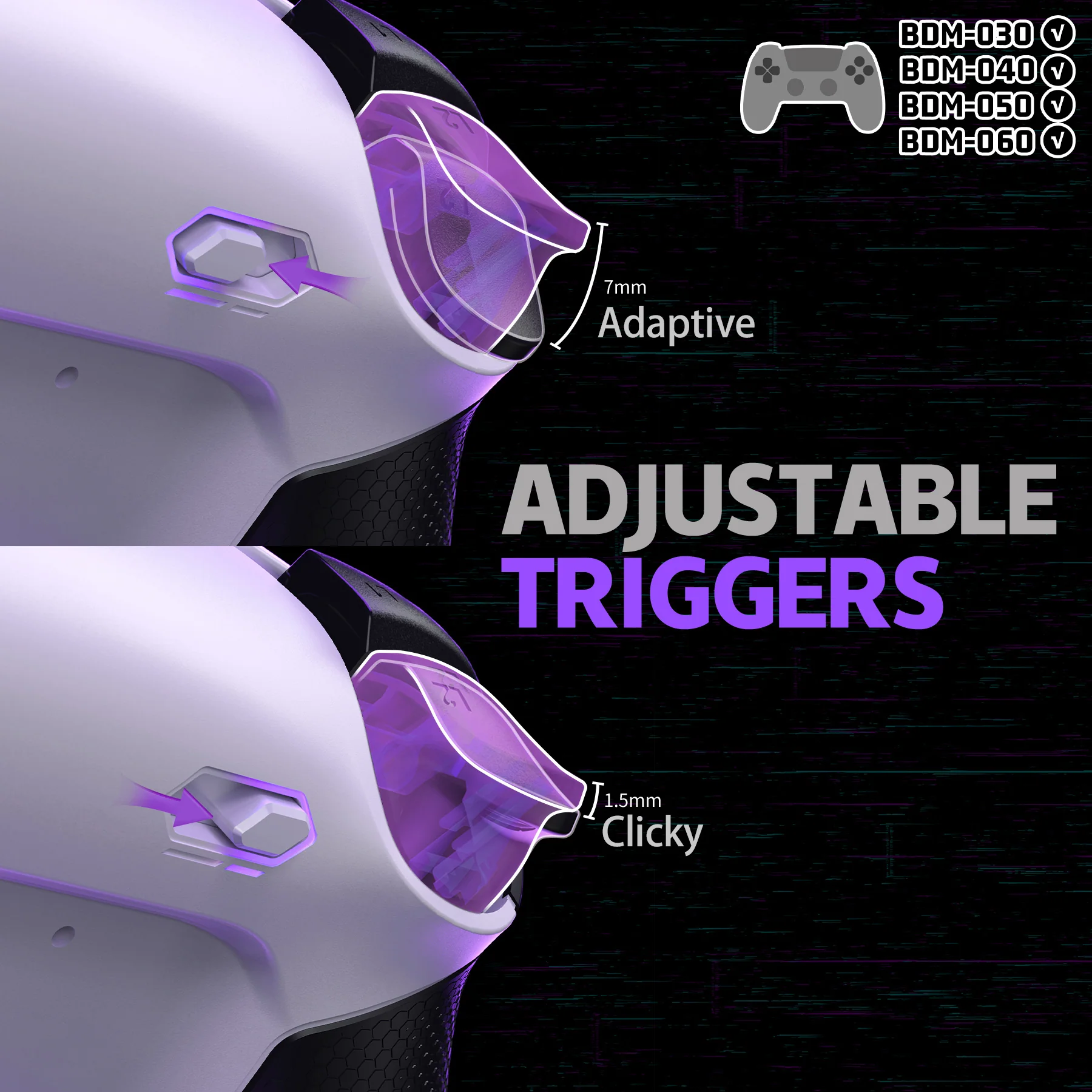 eXtremeRate RISE4 Plus MAX Back Paddles Kit with Clicky Trigger Stops & Rubberized Grip for PS5 Controller BDM-030/040/050/060 - White Black - White - Image 6