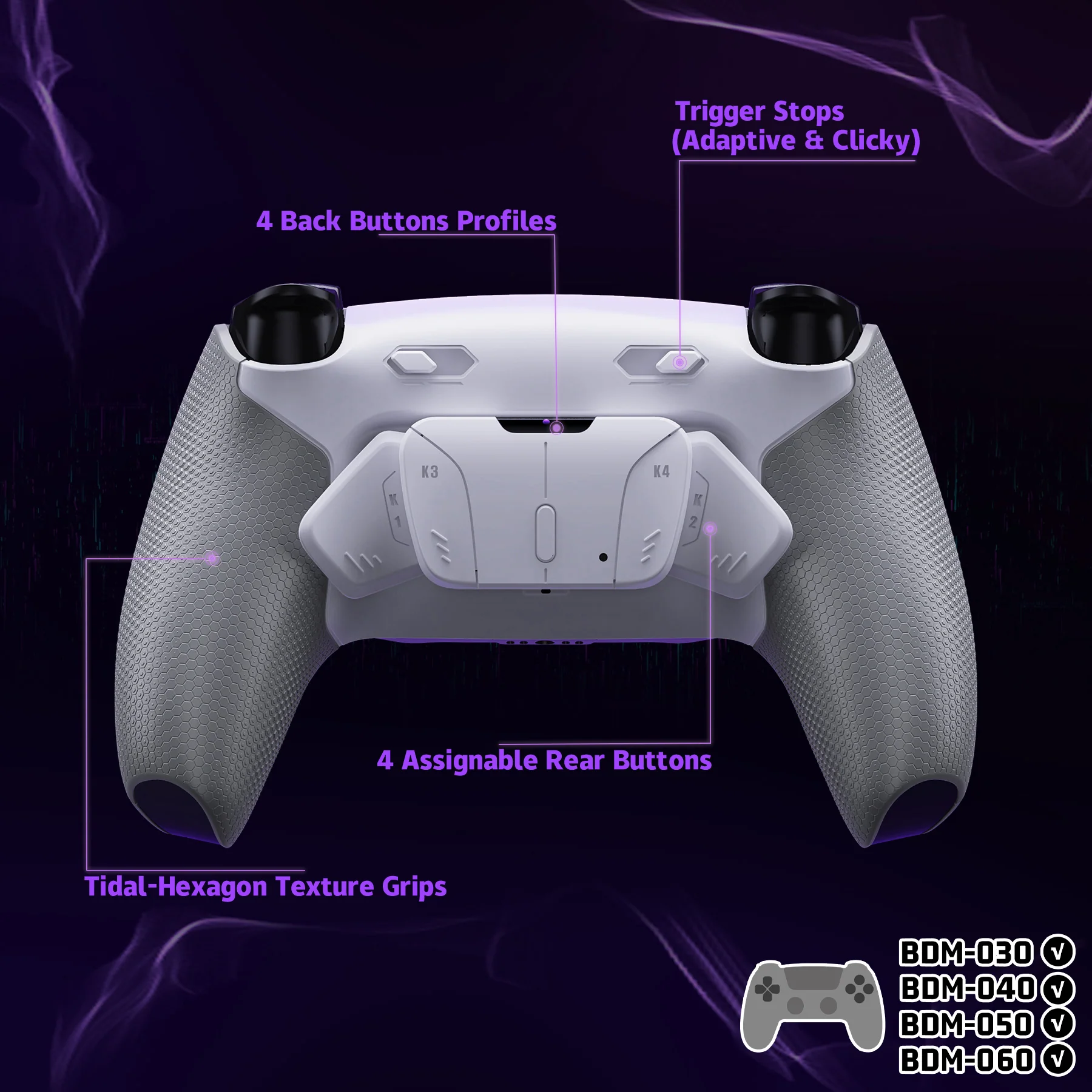 eXtremeRate RISE4 Plus MAX Back Paddles Kit with Clicky Trigger Stops & Rubberized Grip for PS5 Controller BDM-030/040/050/060 - White Gray - Image 5