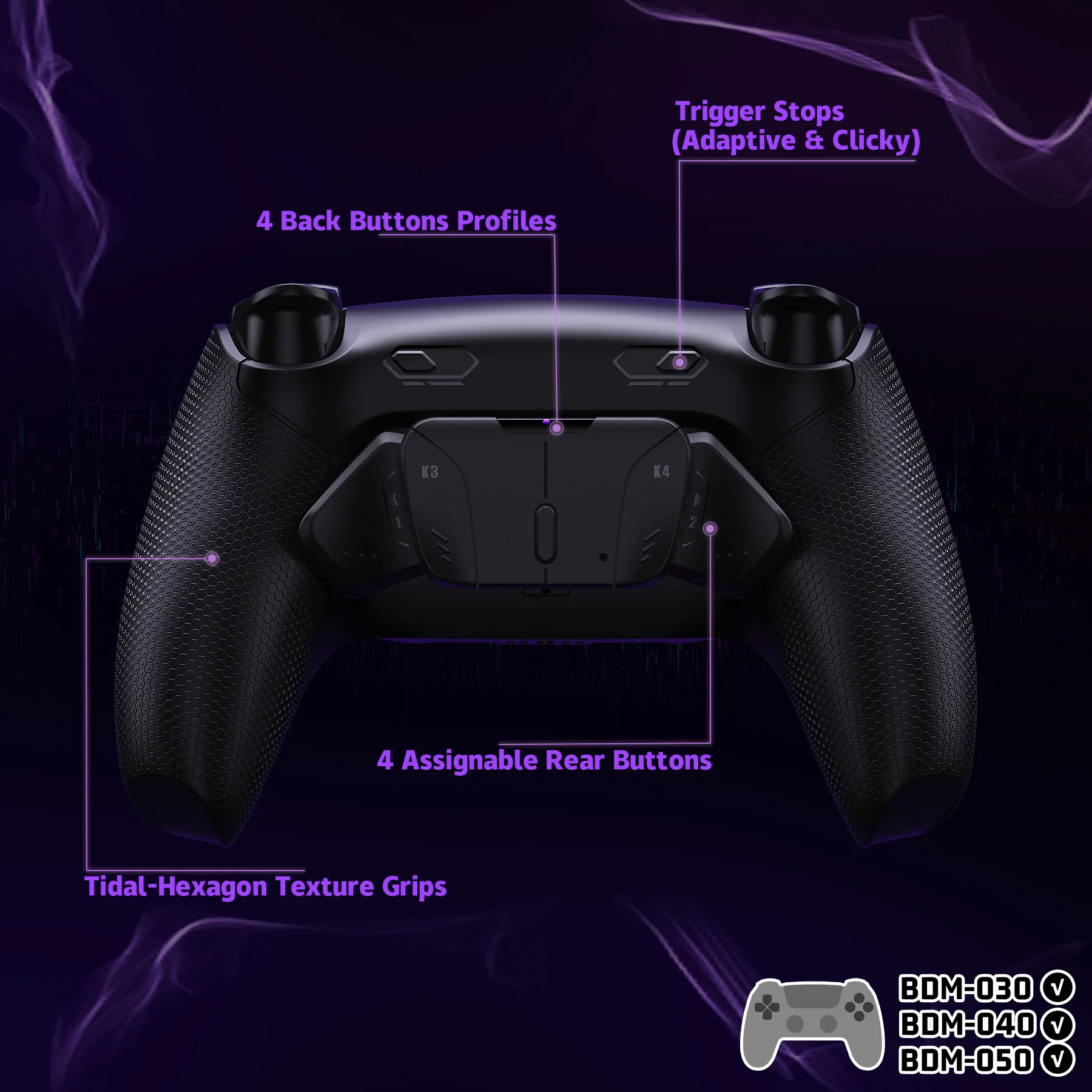 eXtremeRate RISE4 Plus MAX Back Paddles Kit with Clicky Trigger Stops & Rubberized Grip for PS5 Controller BDM-030/040/050 - Black - Image 5