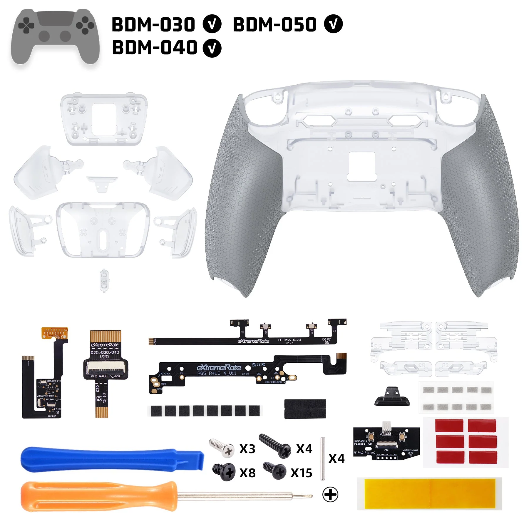 eXtremeRate RISE4 Plus MAX Back Paddles Kit with Clicky Trigger Stops & Rubberized Grip for PS5 Controller BDM-030/040/050 - Clear & Gray - Image 2
