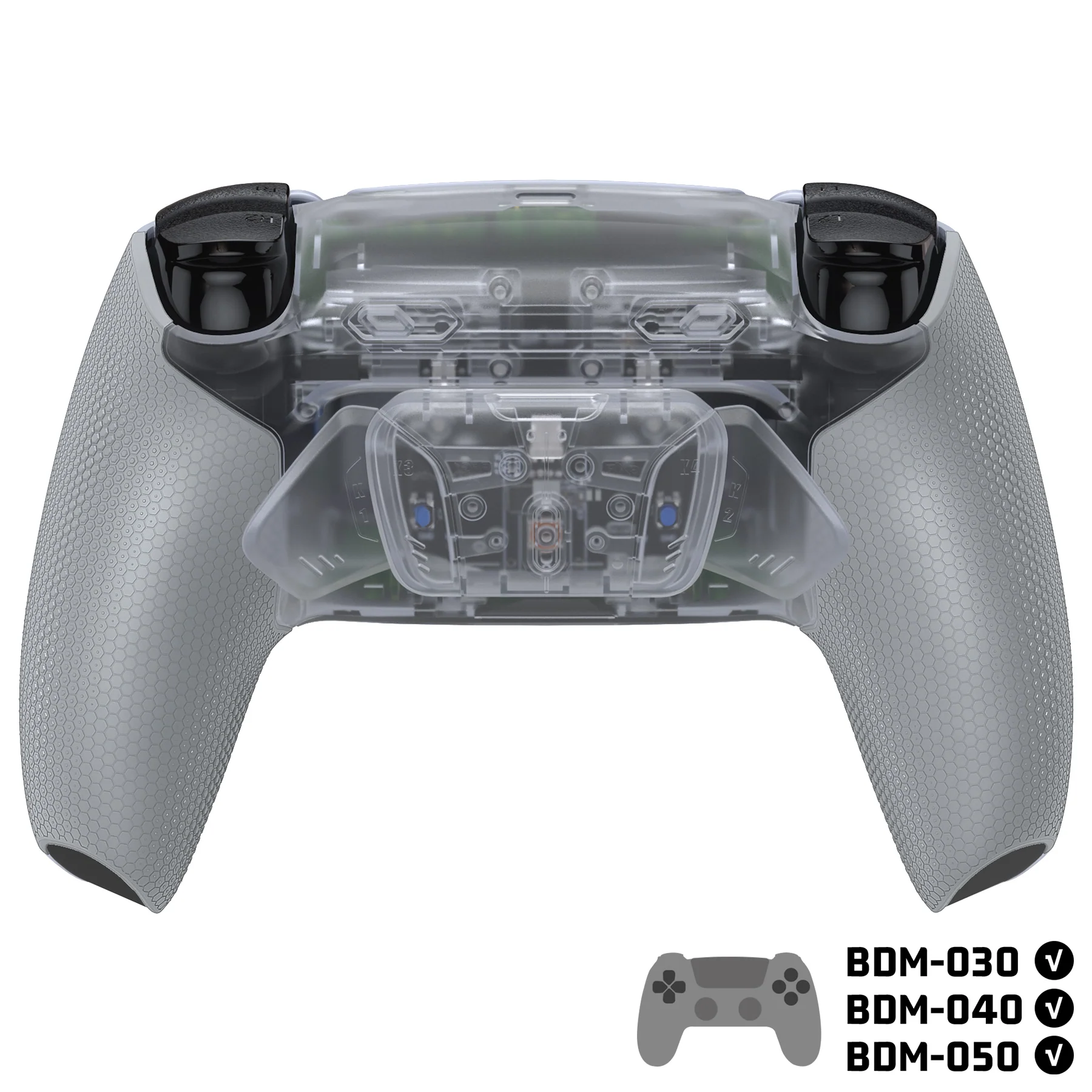 eXtremeRate RISE4 Plus MAX Back Paddles Kit with Clicky Trigger Stops & Rubberized Grip for PS5 Controller BDM-030/040/050 - Clear & Gray - Image 4