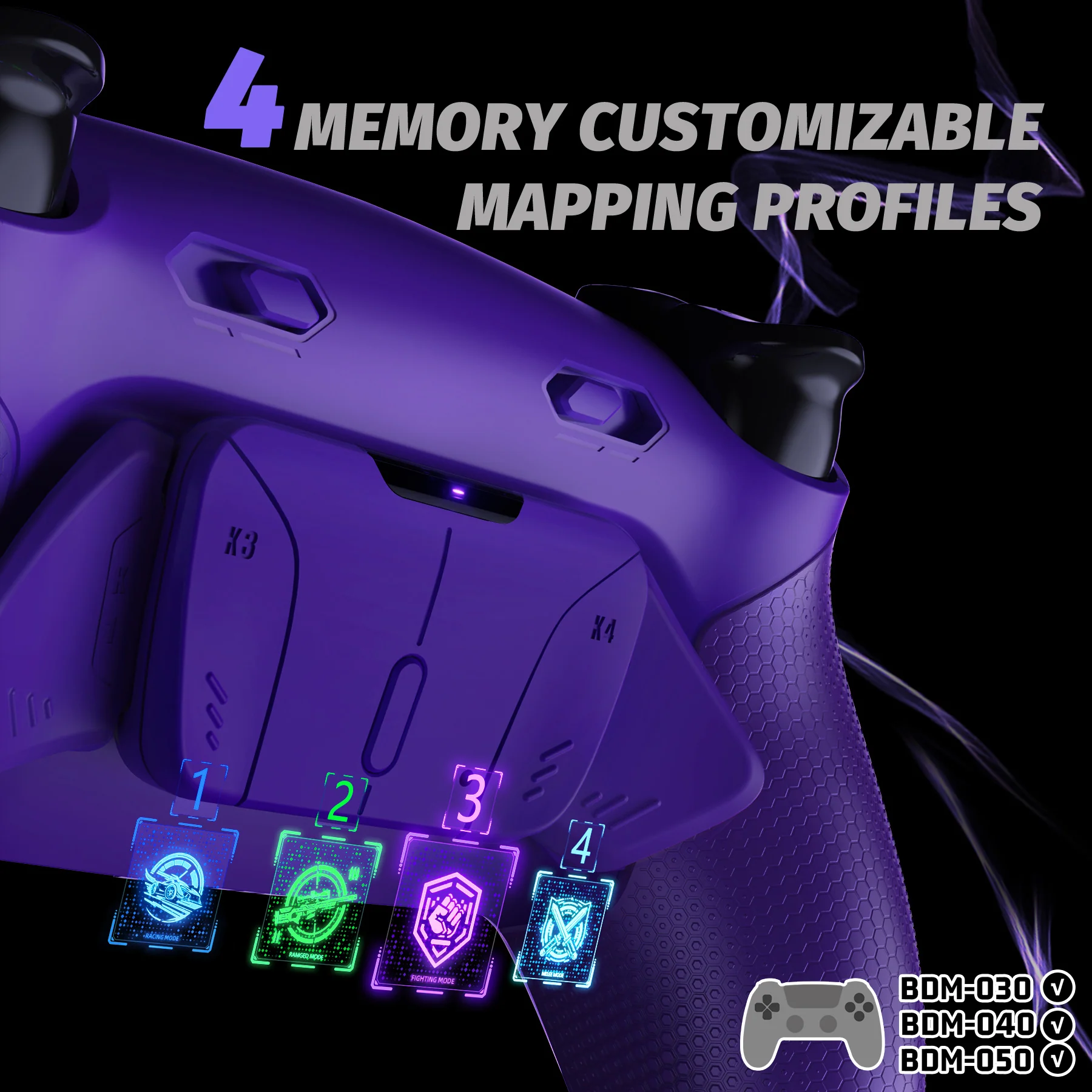 eXtremeRate RISE4 Plus MAX Back Paddles Kit with Clicky Trigger Stops & Rubberized Grip for PS5 Controller BDM-030/040/050 - Galactic Purple - Image 7