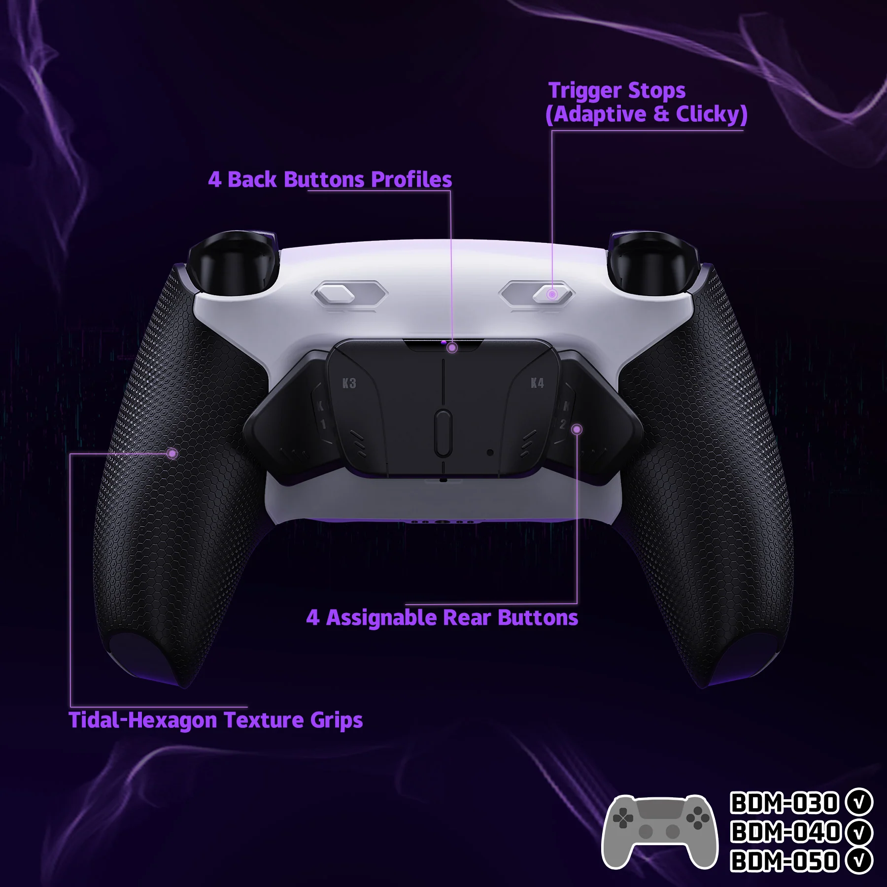 eXtremeRate RISE4 Plus MAX Back Paddles Kit with Clicky Trigger Stops & Rubberized Grip for PS5 Controller BDM-030/040/050 - White Black - Black - Image 5