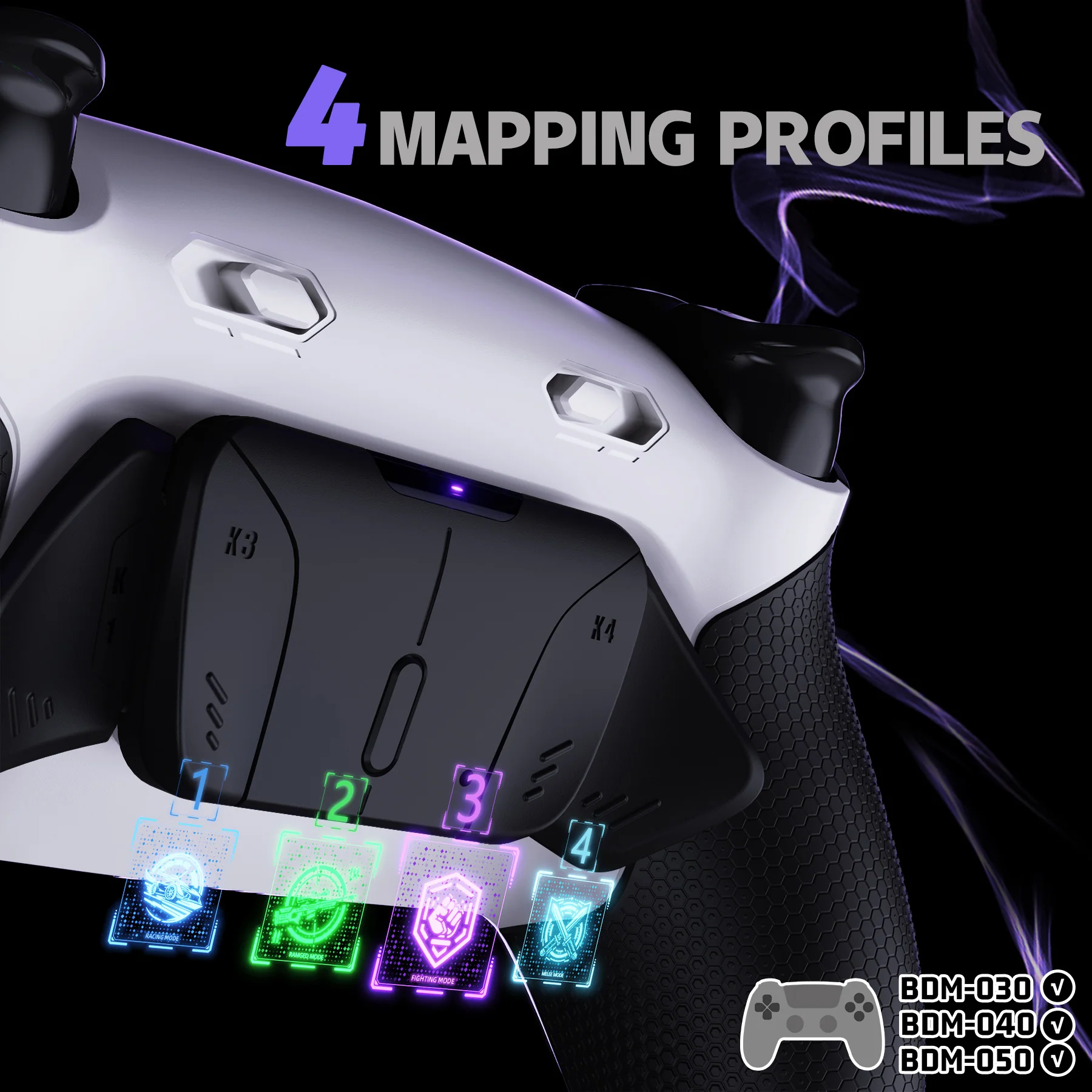 eXtremeRate RISE4 Plus MAX Back Paddles Kit with Clicky Trigger Stops & Rubberized Grip for PS5 Controller BDM-030/040/050 - White Black - Black - Image 7