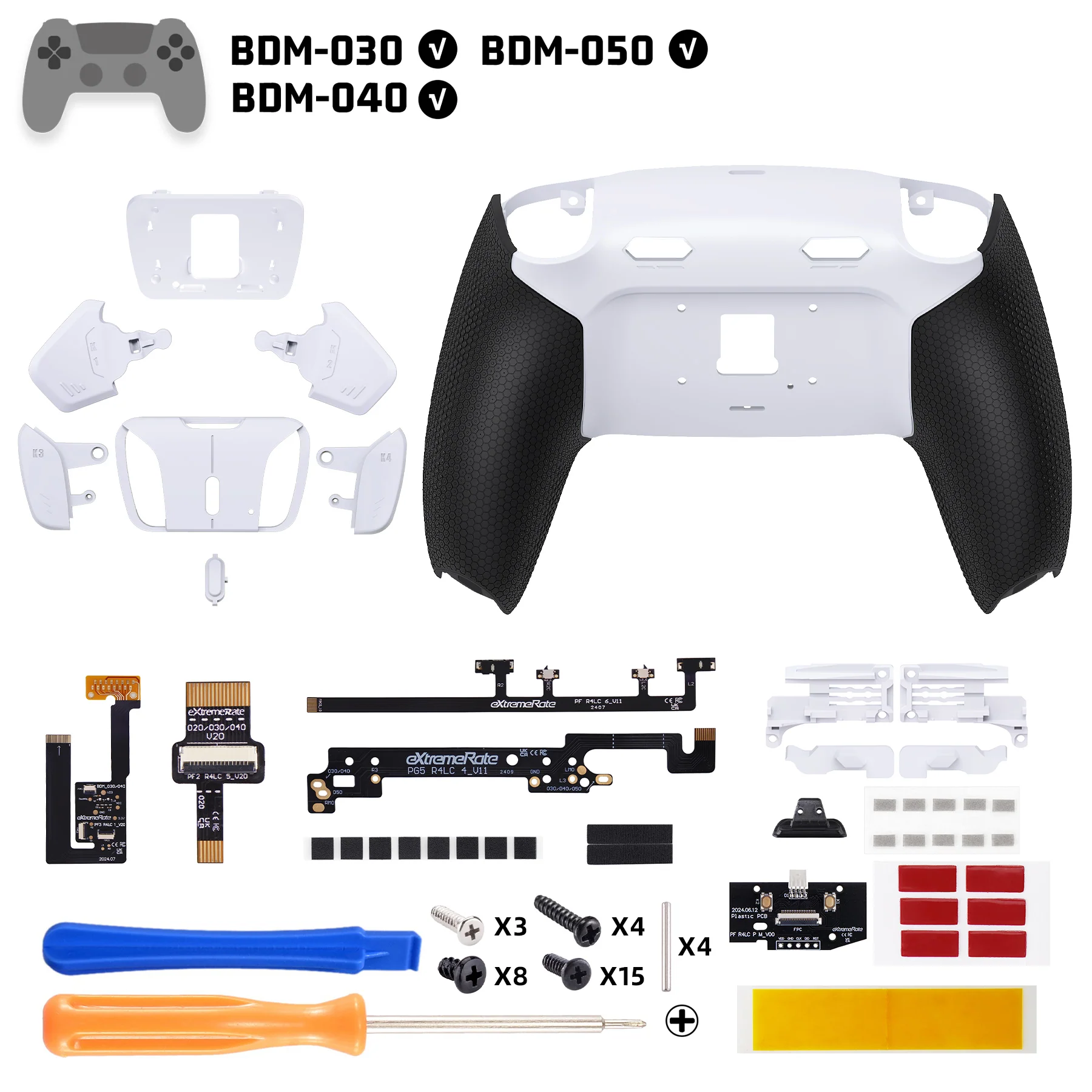 eXtremeRate RISE4 Plus MAX Back Paddles Kit with Clicky Trigger Stops & Rubberized Grip for PS5 Controller BDM-030/040/050 - White Black - White - Image 2