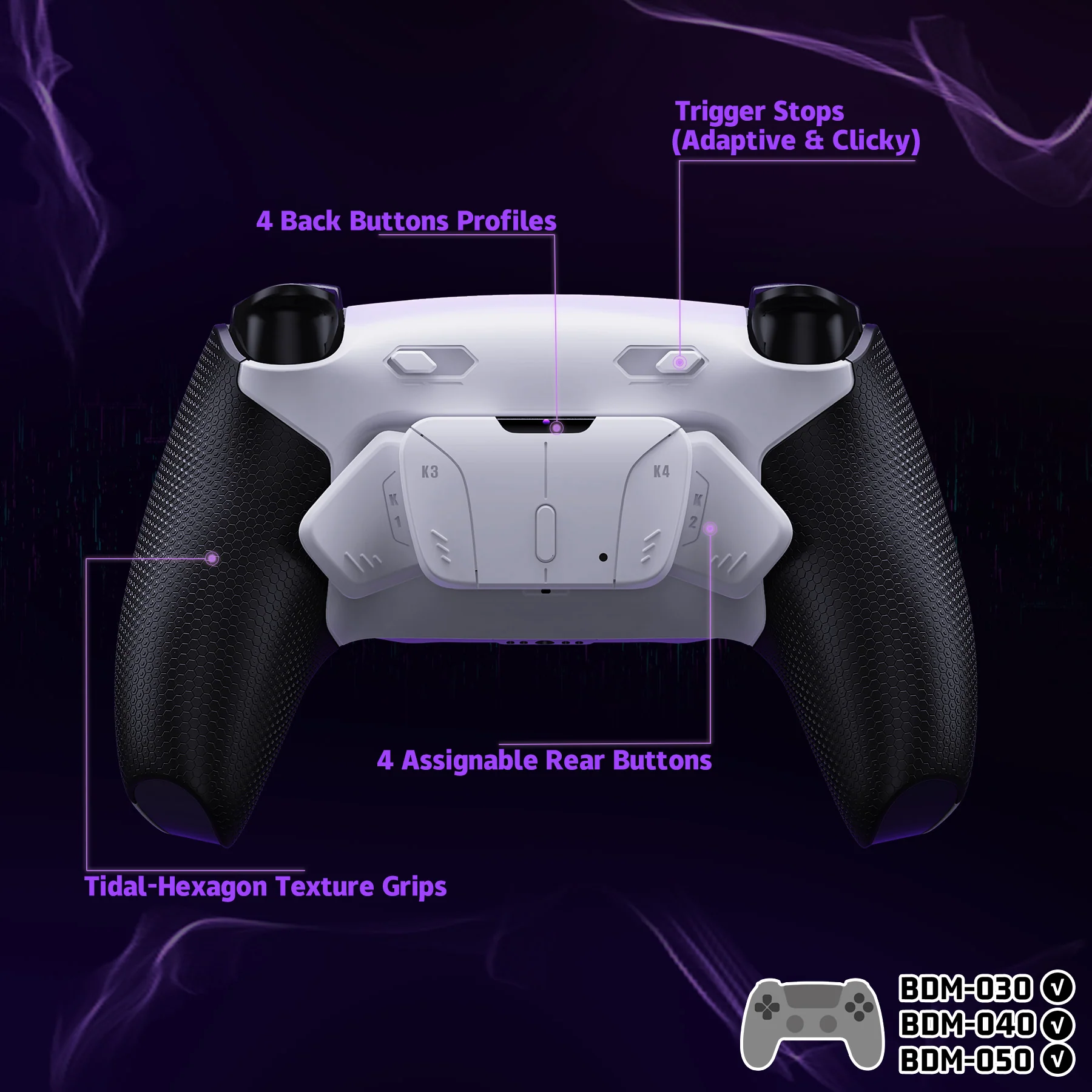 eXtremeRate RISE4 Plus MAX Back Paddles Kit with Clicky Trigger Stops & Rubberized Grip for PS5 Controller BDM-030/040/050 - White Black - White - Image 5