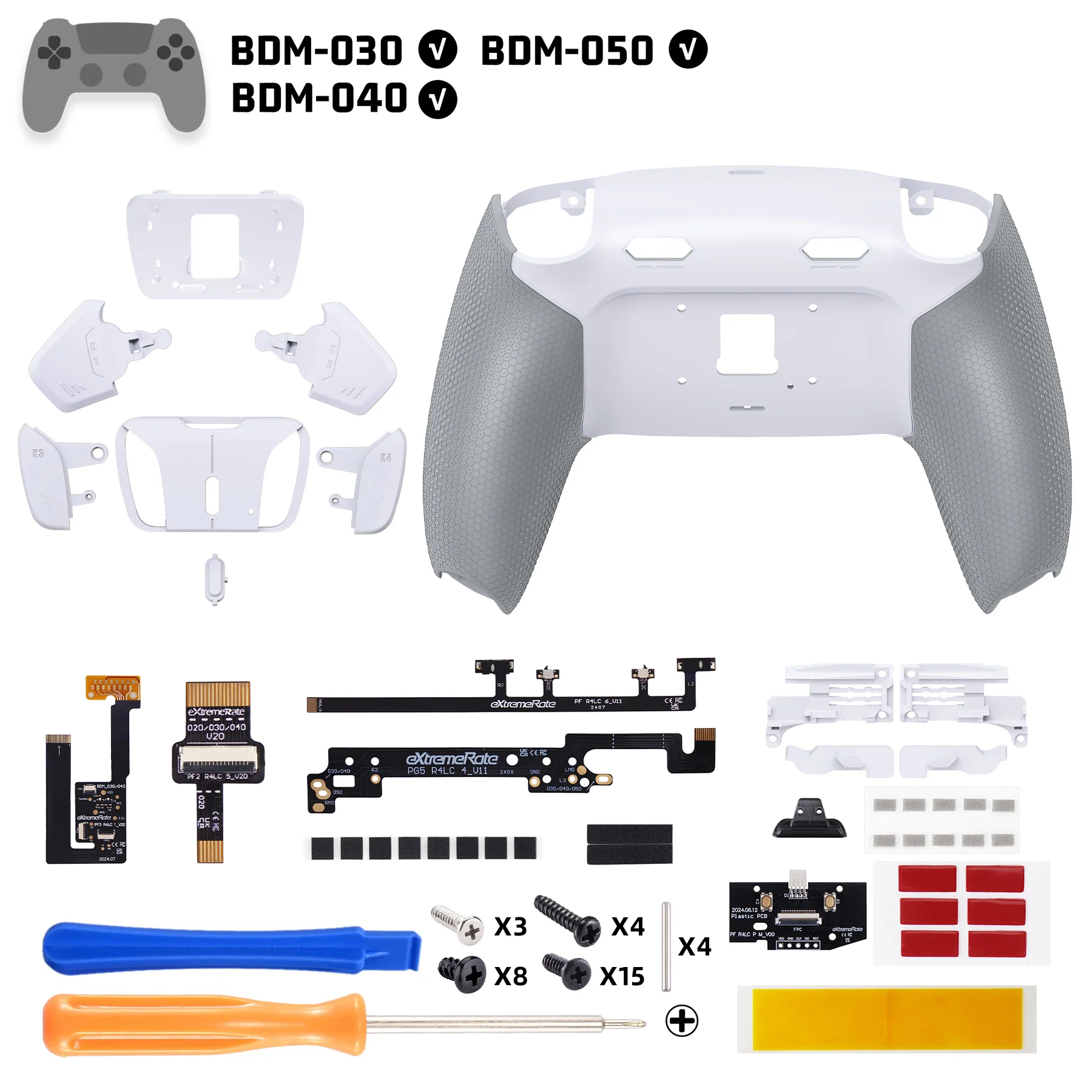 eXtremeRate RISE4 Plus MAX Back Paddles Kit with Clicky Trigger Stops & Rubberized Grip for PS5 Controller BDM-030/040/050 - White Gray - Image 2