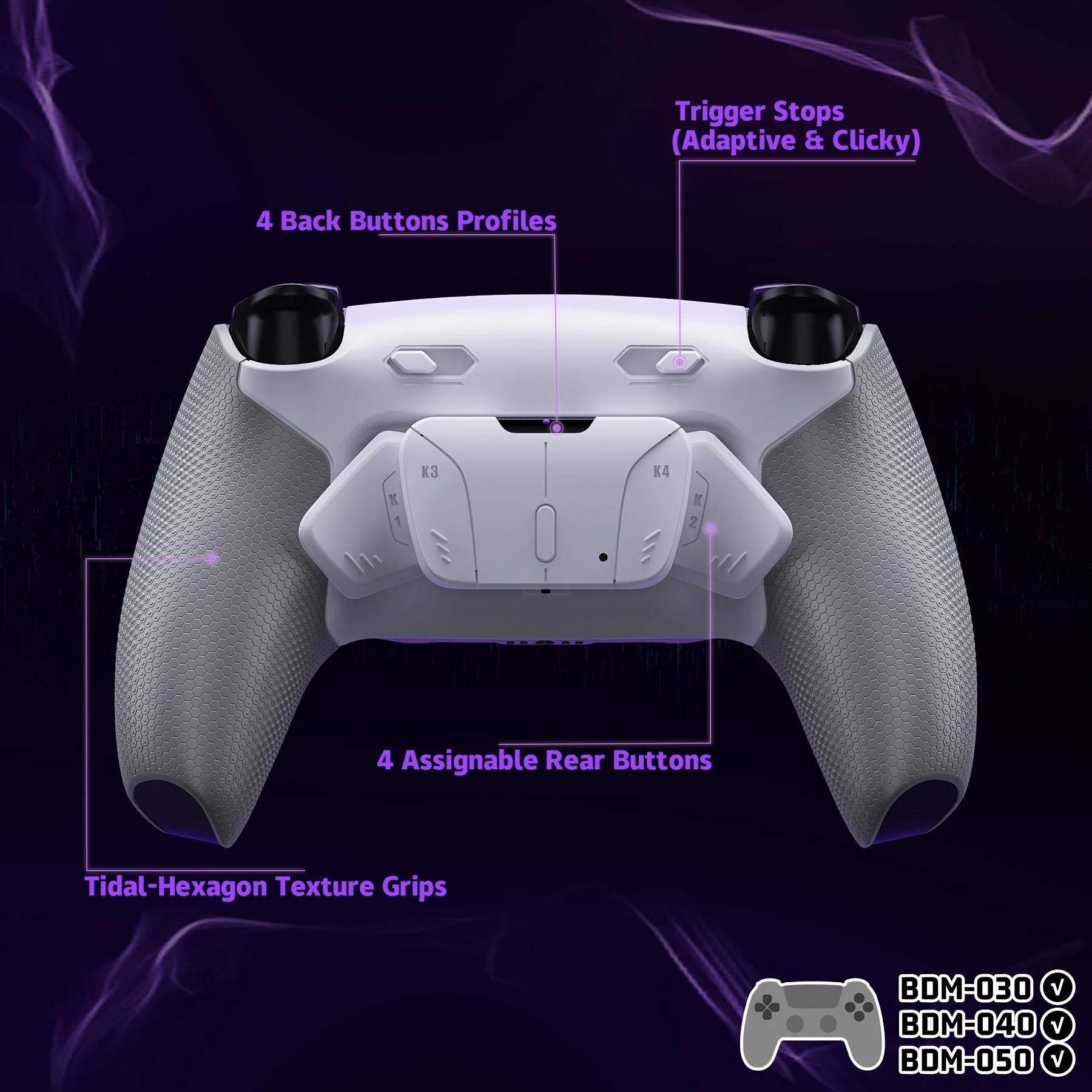 eXtremeRate RISE4 Plus MAX Back Paddles Kit with Clicky Trigger Stops & Rubberized Grip for PS5 Controller BDM-030/040/050 - White Gray - Image 5