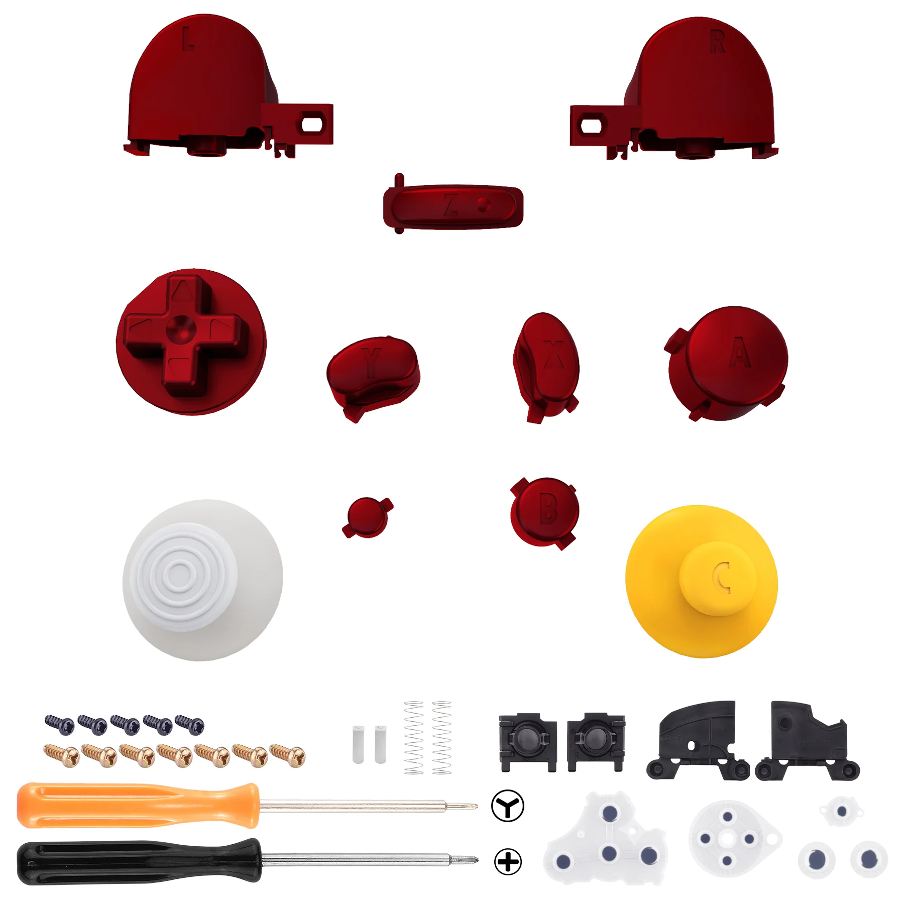 eXtremeRate DIY Replacement Full Set Buttons & Thumbsticks for Nintendo GameCube Controller NGC - Scarlet Red - Image 2
