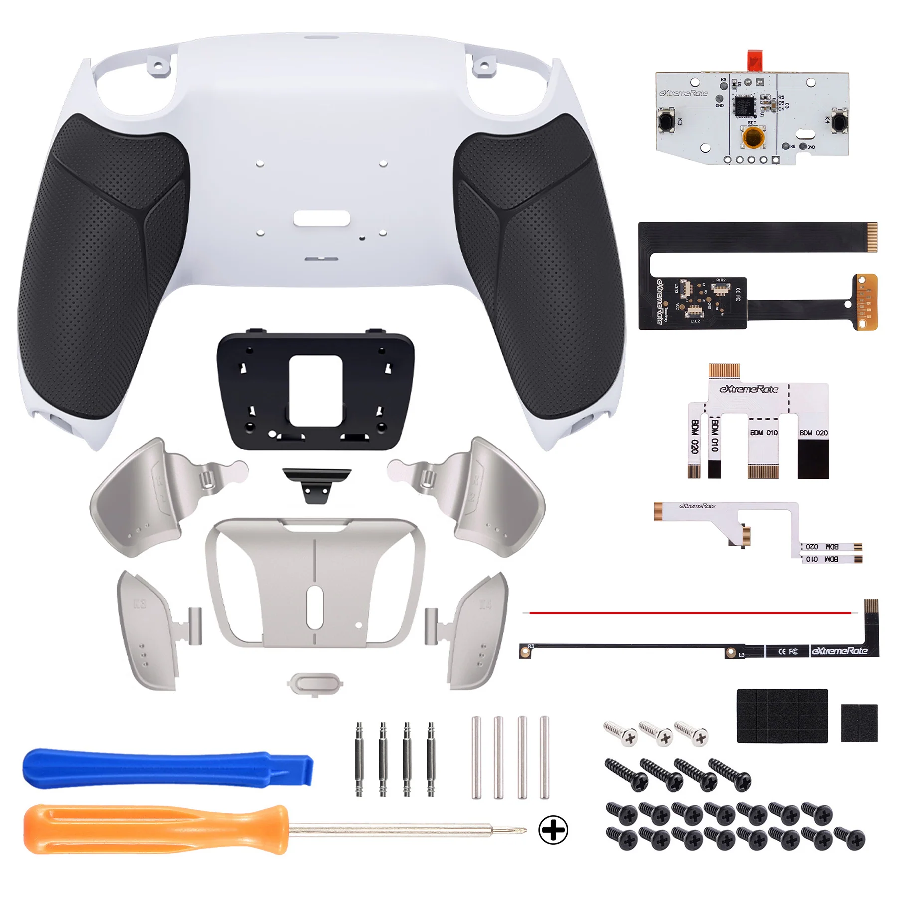 eXtremeRate Silver Real Metal Buttons (RMB) Version RISE4 Remap Kit for PS5 Controller BDM-010/020 - Rubberized White Black - Image 2