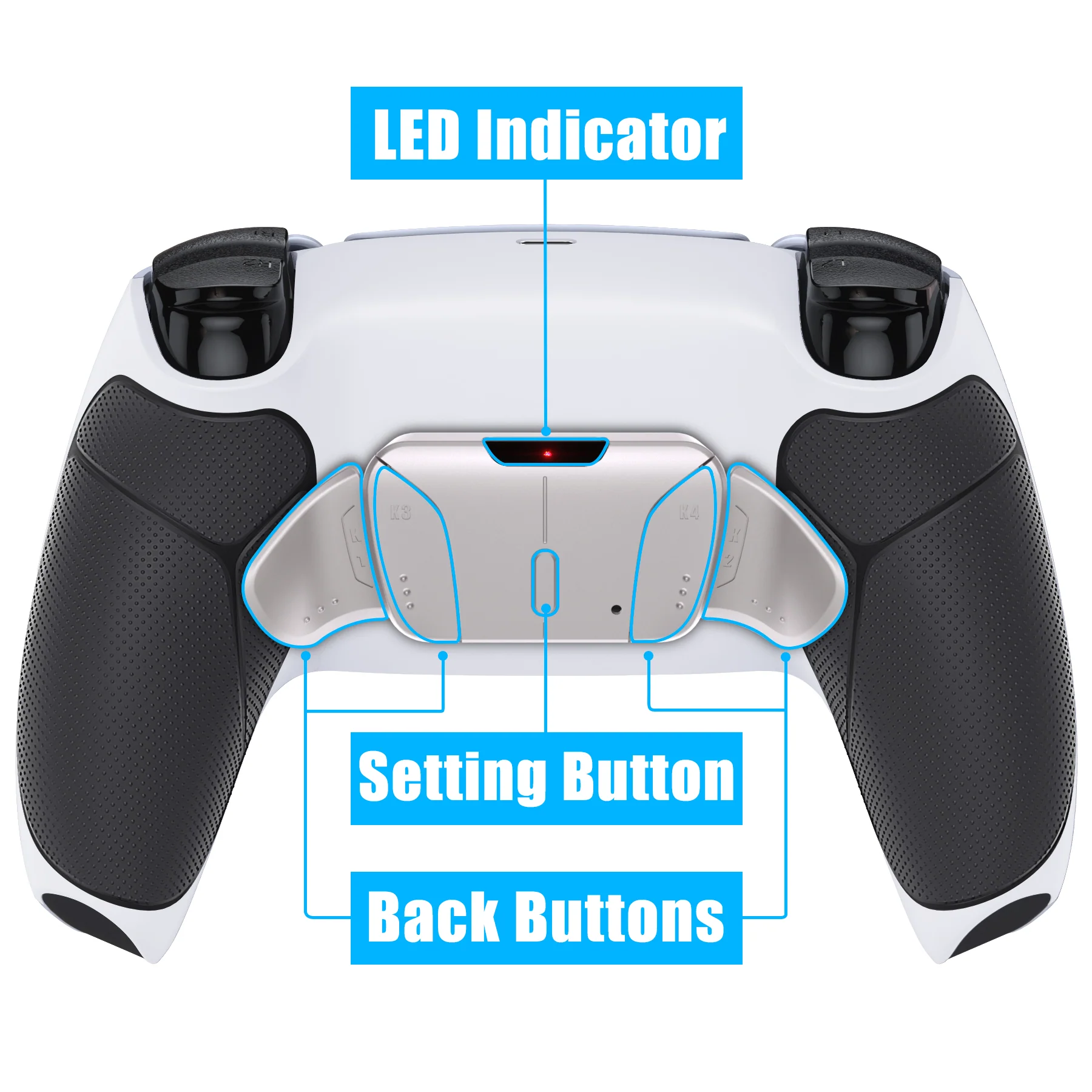 eXtremeRate Silver Real Metal Buttons (RMB) Version RISE4 Remap Kit for PS5 Controller BDM-010/020 - Rubberized White Black - Image 4