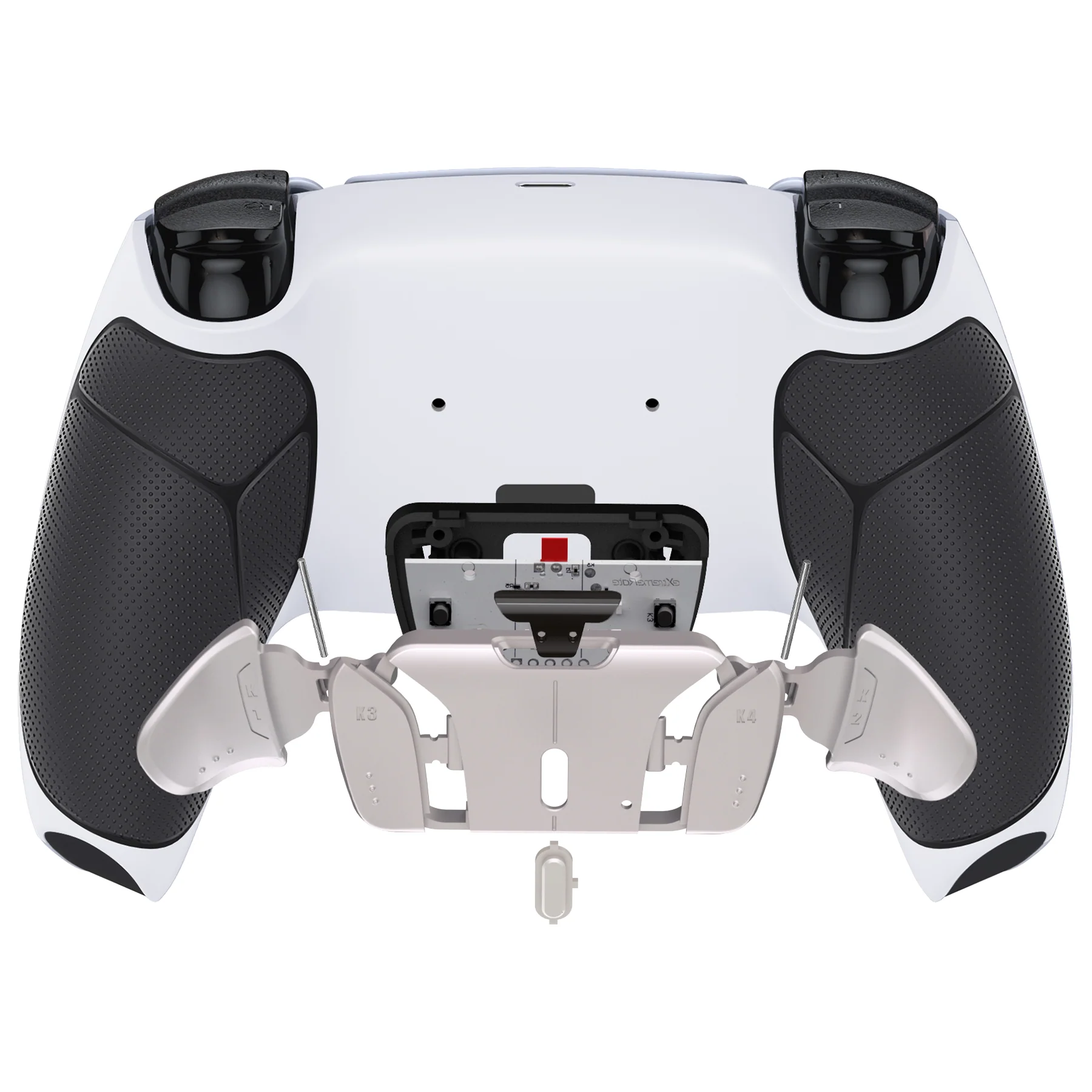 eXtremeRate Silver Real Metal Buttons (RMB) Version RISE4 V3 Remap Kit for PS5 Controller BDM-030/040/050 - Rubberized Black Grips with White Back Shell - Image 6