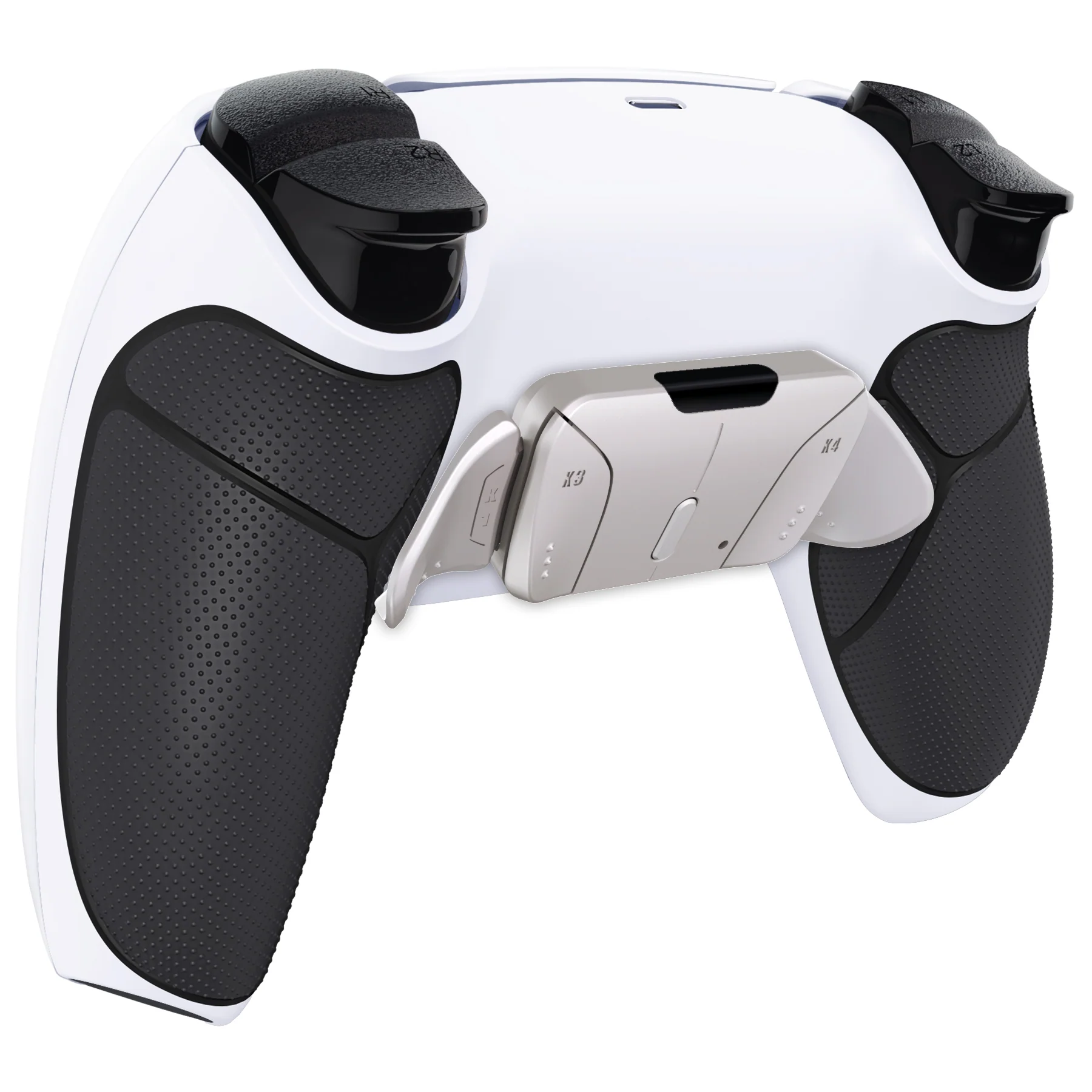 eXtremeRate Silver Real Metal Buttons (RMB) Version RISE4 V3 Remap Kit for PS5 Controller BDM-030/040/050 - Rubberized Black Grips with White Back Shell - Image 8