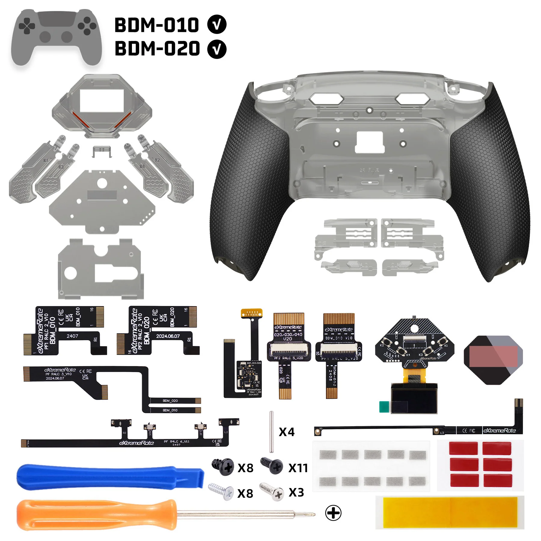 eXtremeRate SPARK Back Paddles Kit with OLED Display & Clicky Trigger Stops & Ergonomic Grips for PS5 Controller BDM-010/020 - Rubberized Clear & Black - Image 2
