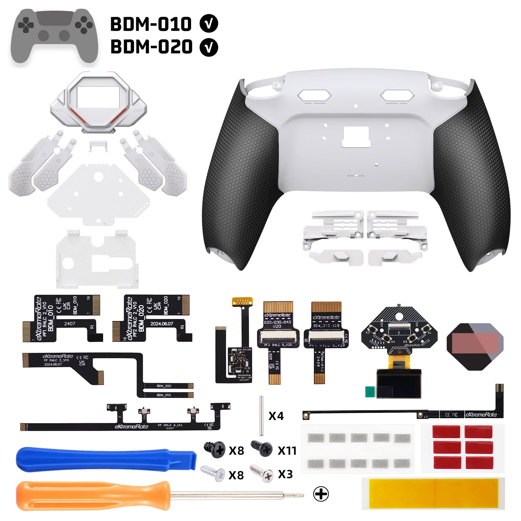 eXtremeRate SPARK Back Paddles Kit with OLED Display & Clicky Trigger Stops & Ergonomic Grips for PS5 Controller BDM-010/020 - Rubberized White & Black - Image 2