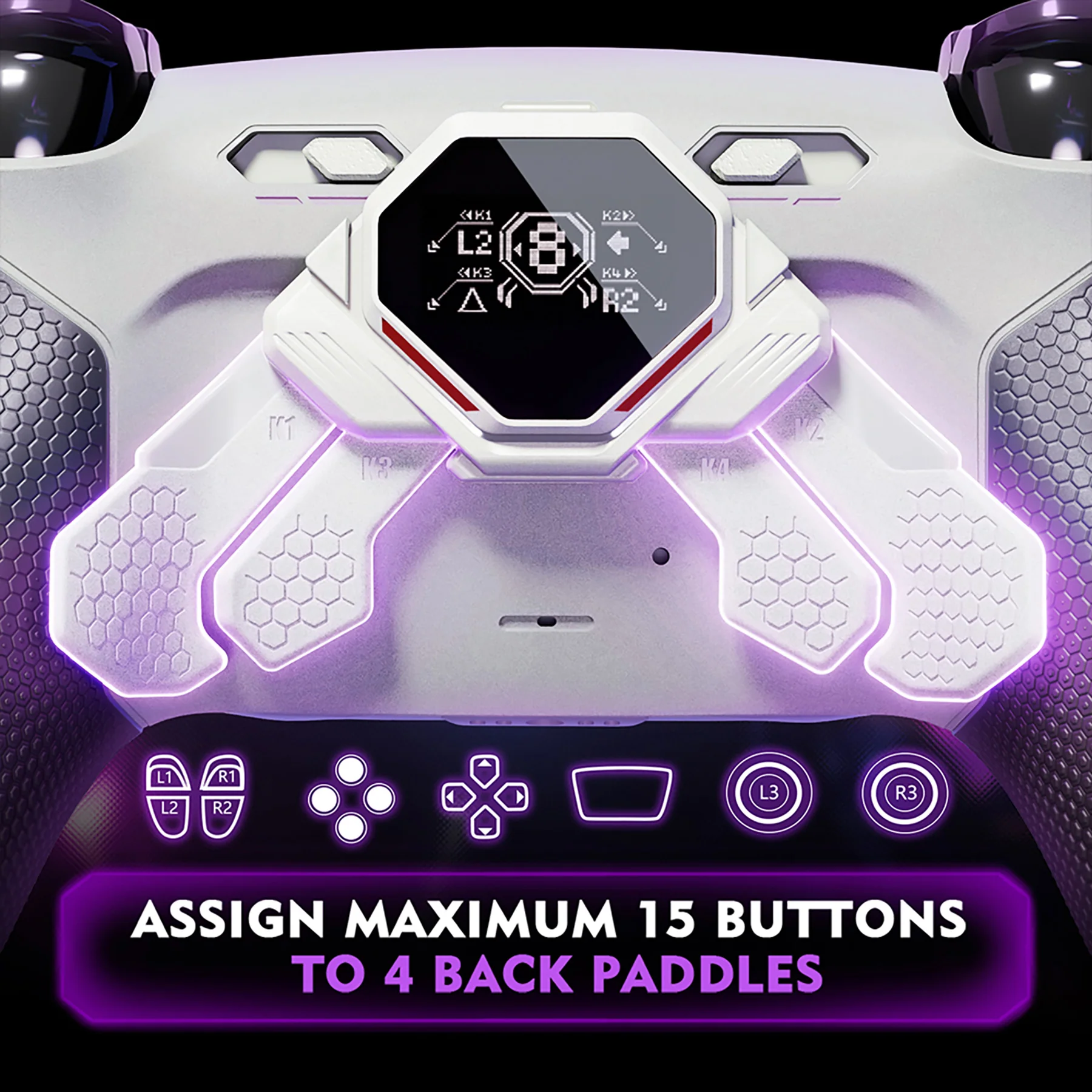 eXtremeRate SPARK Back Paddles Kit with OLED Display & Clicky Trigger Stops & Ergonomic Grips for PS5 Controller BDM-010/020 - Rubberized White & Black - Image 4