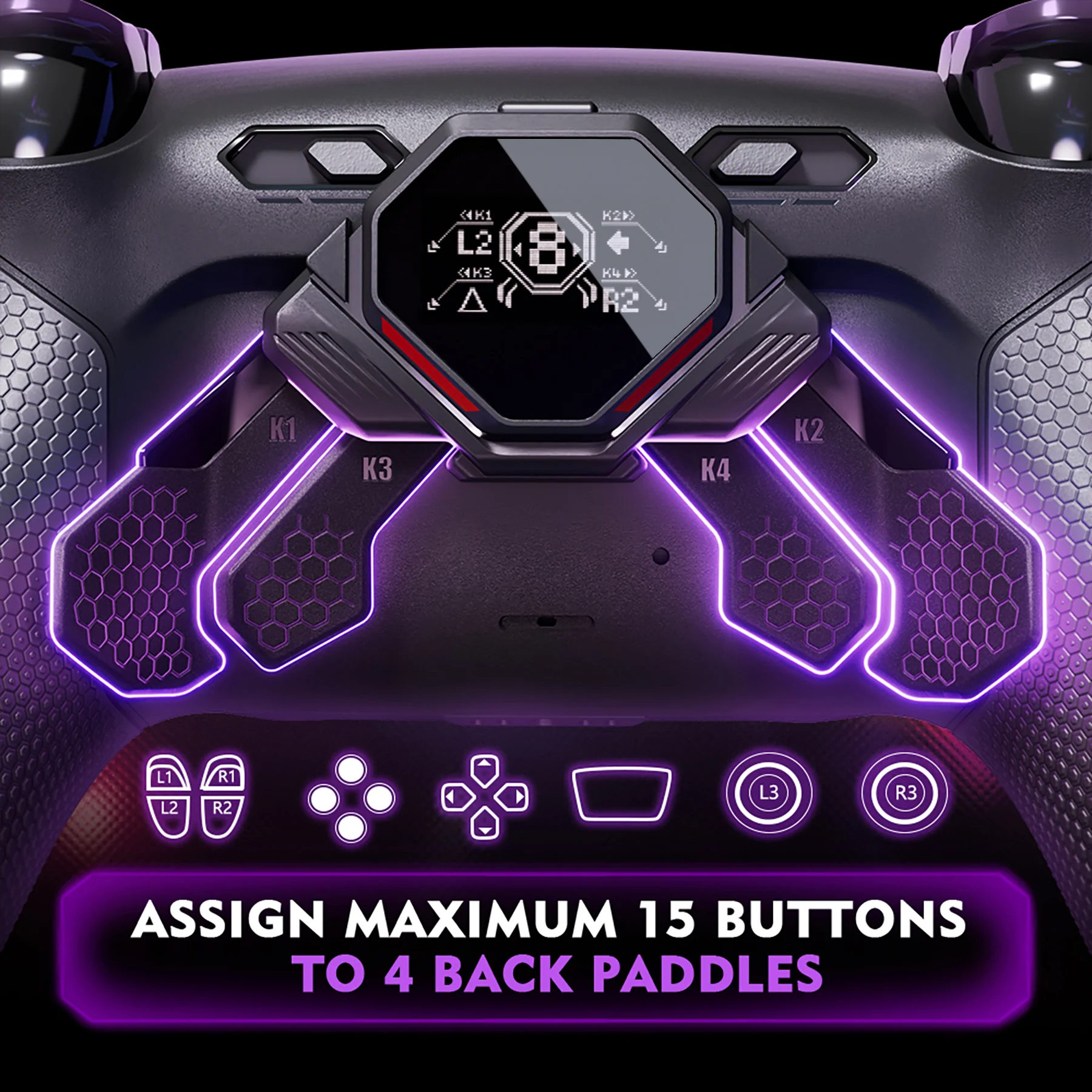 eXtremeRate SPARK Back Paddles Kit with OLED Display & Clicky Trigger Stops & Ergonomic Grips for PS5 Controller BDM-030/040/050/060 - Rubberized Black - Image 4