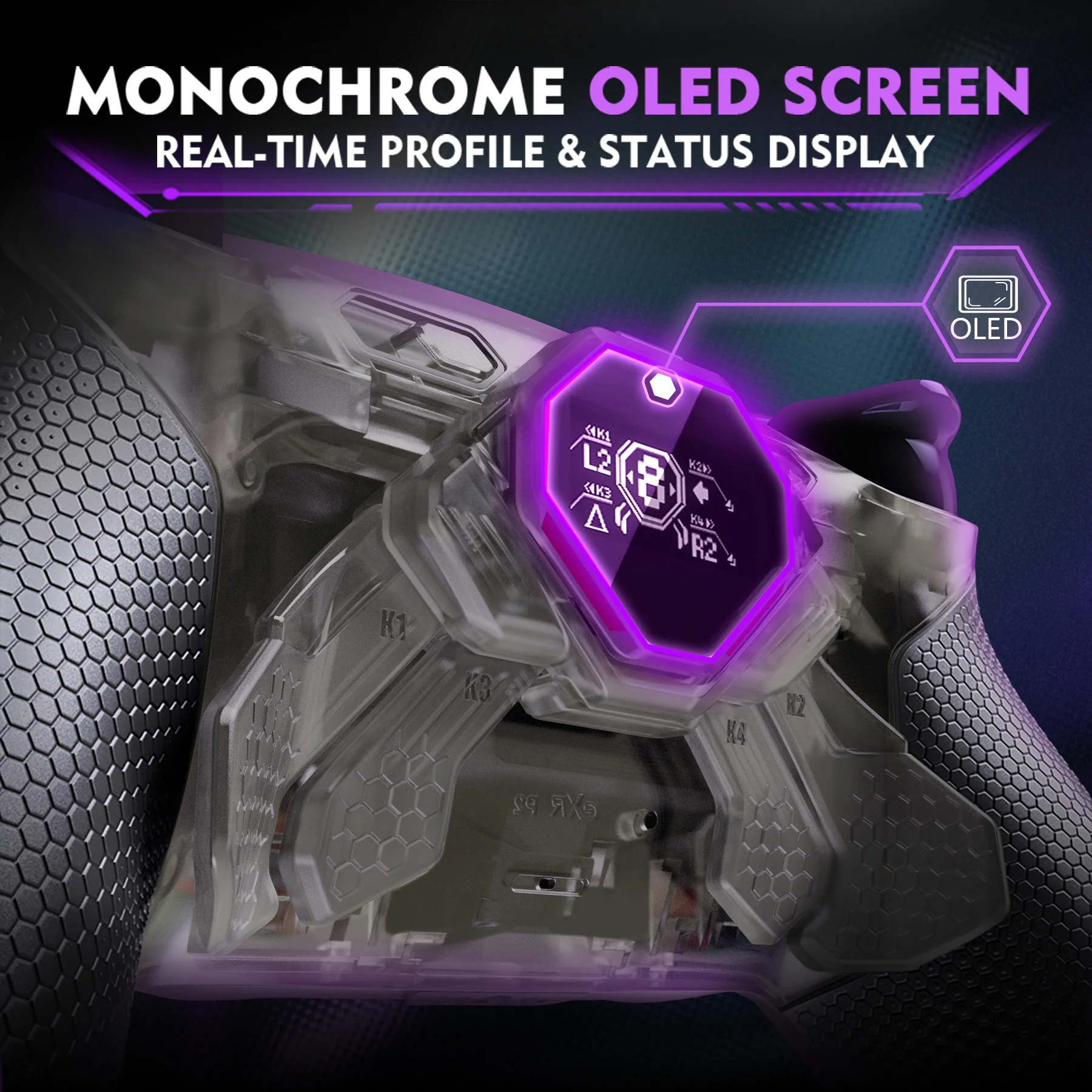 eXtremeRate SPARK Back Paddles Kit with OLED Display & Clicky Trigger Stops & Ergonomic Grips for PS5 Controller BDM-030/040/050/060 - Rubberized Clear Black - Image 6