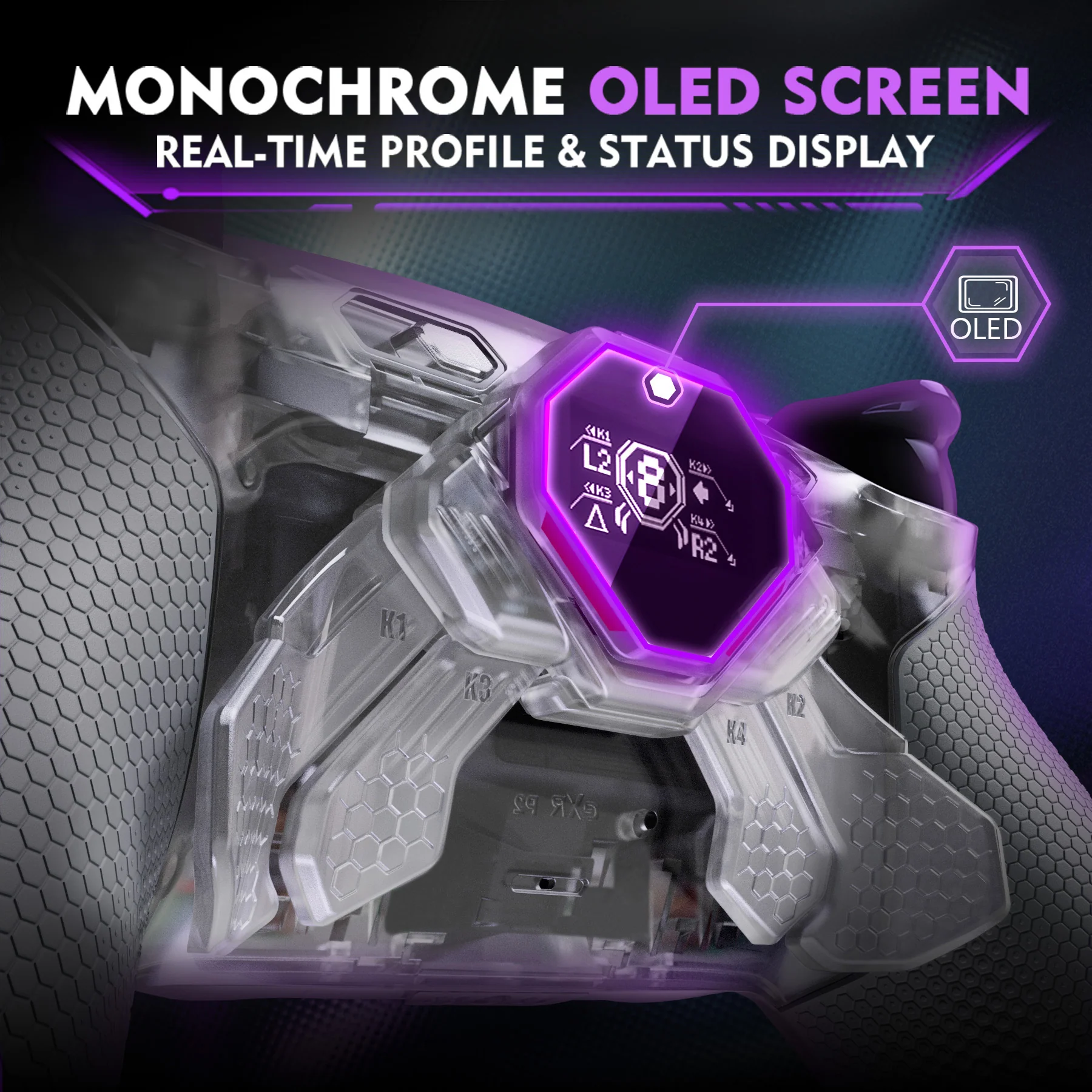 eXtremeRate SPARK Back Paddles Kit with OLED Display & Clicky Trigger Stops & Ergonomic Grips for PS5 Controller BDM-030/040/050/060 - Rubberized Clear & Gray - Image 6