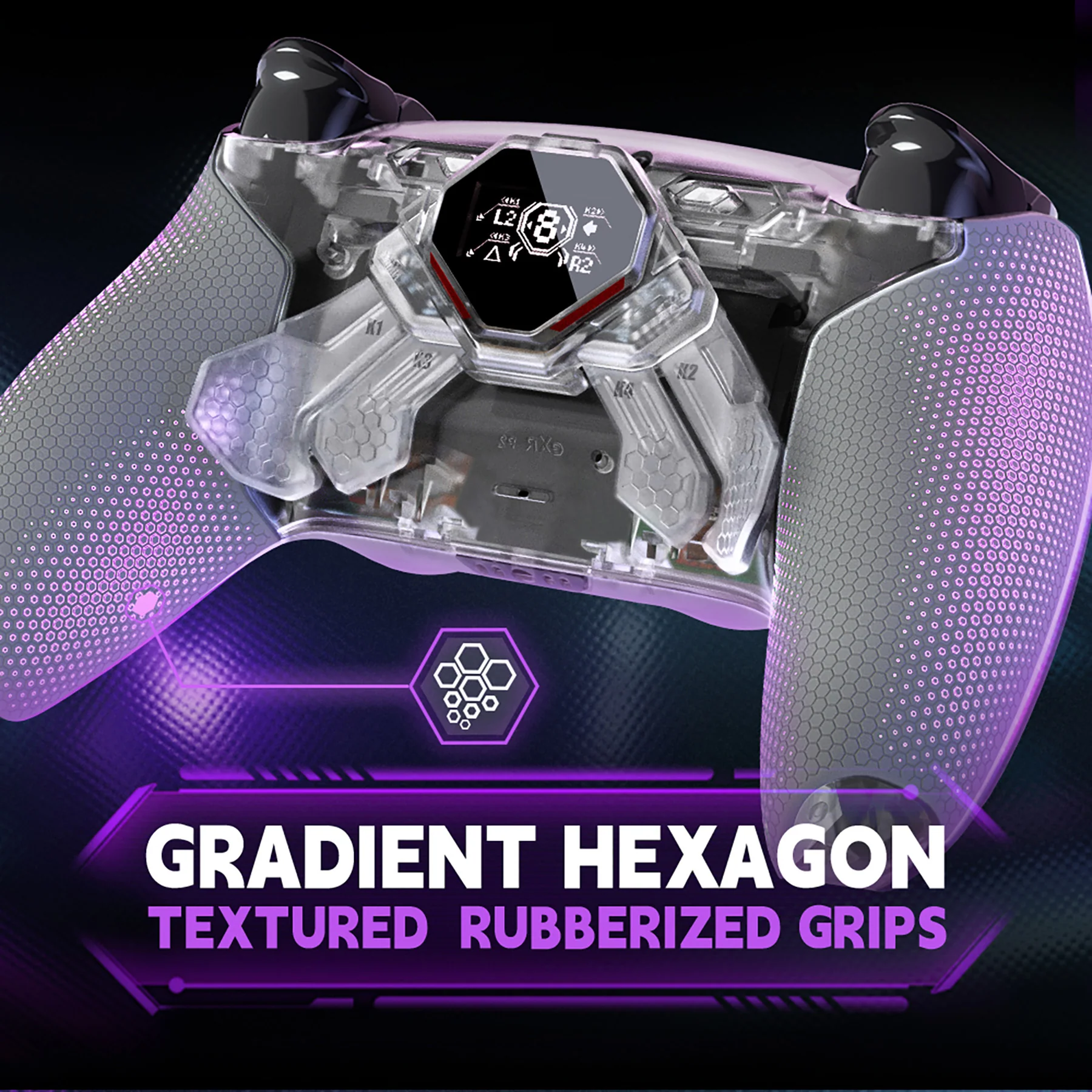 eXtremeRate SPARK Back Paddles Kit with OLED Display & Clicky Trigger Stops & Ergonomic Grips for PS5 Controller BDM-030/040/050/060 - Rubberized Clear & Gray - Image 8
