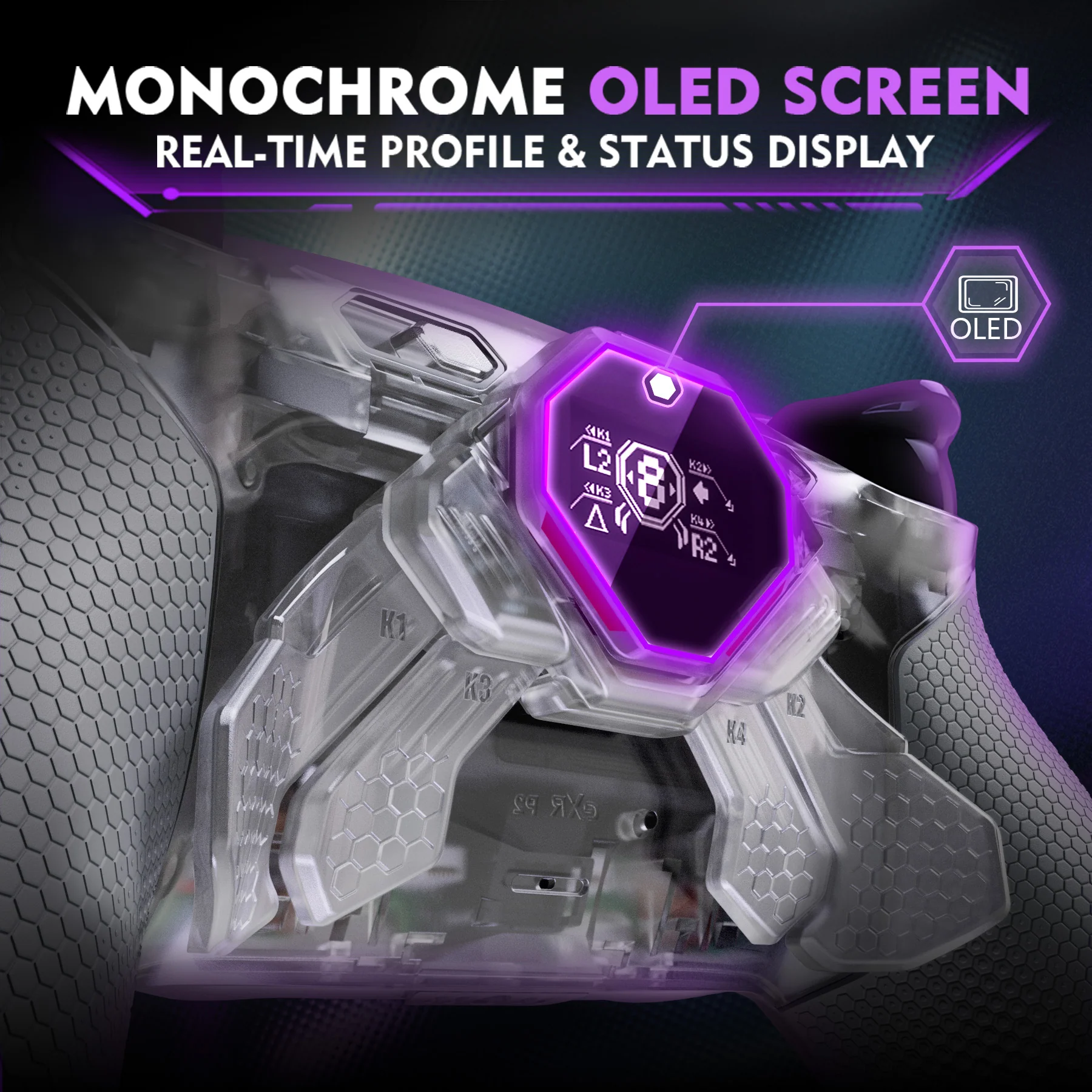eXtremeRate SPARK Back Paddles Kit with OLED Display & Clicky Trigger Stops & Ergonomic Grips for PS5 Controller BDM-030/040/050 - Rubberized Clear & Gray - Image 6