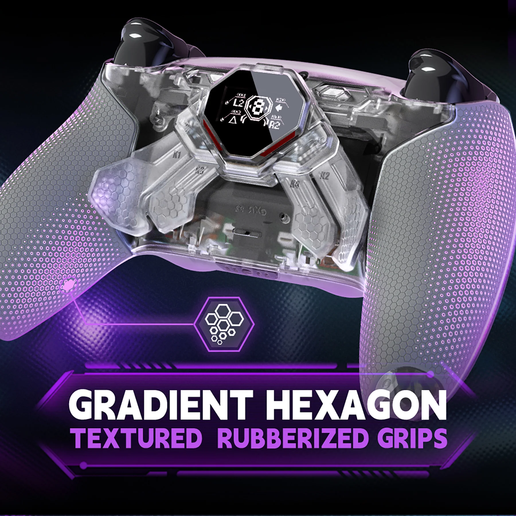 eXtremeRate SPARK Back Paddles Kit with OLED Display & Clicky Trigger Stops & Ergonomic Grips for PS5 Controller BDM-030/040/050 - Rubberized Clear & Gray - Image 8