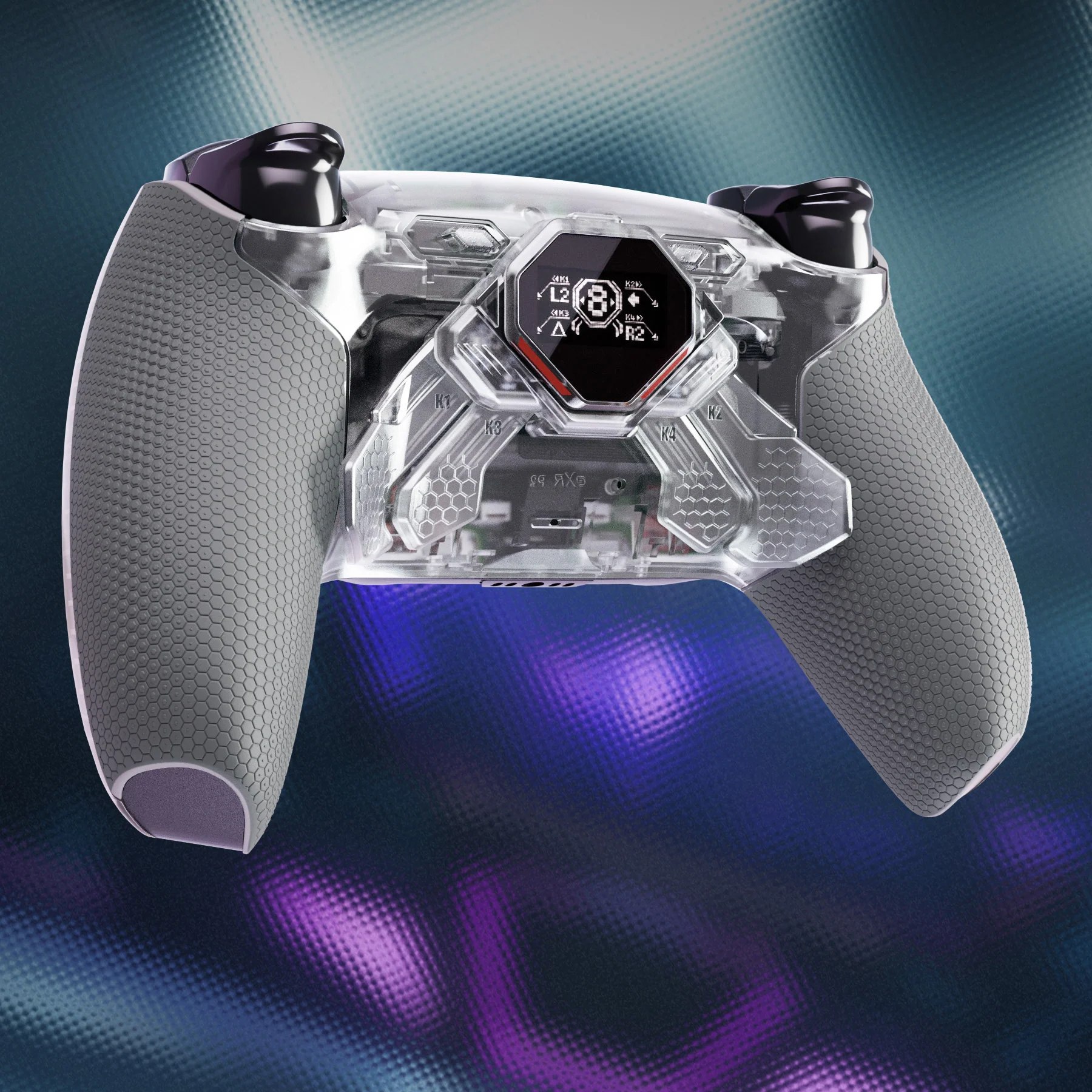 eXtremeRate SPARK Back Paddles Kit with OLED Display & Clicky Trigger Stops & Ergonomic Grips for PS5 Controller BDM-030/040/050 - Rubberized Clear & Gray - Image 9