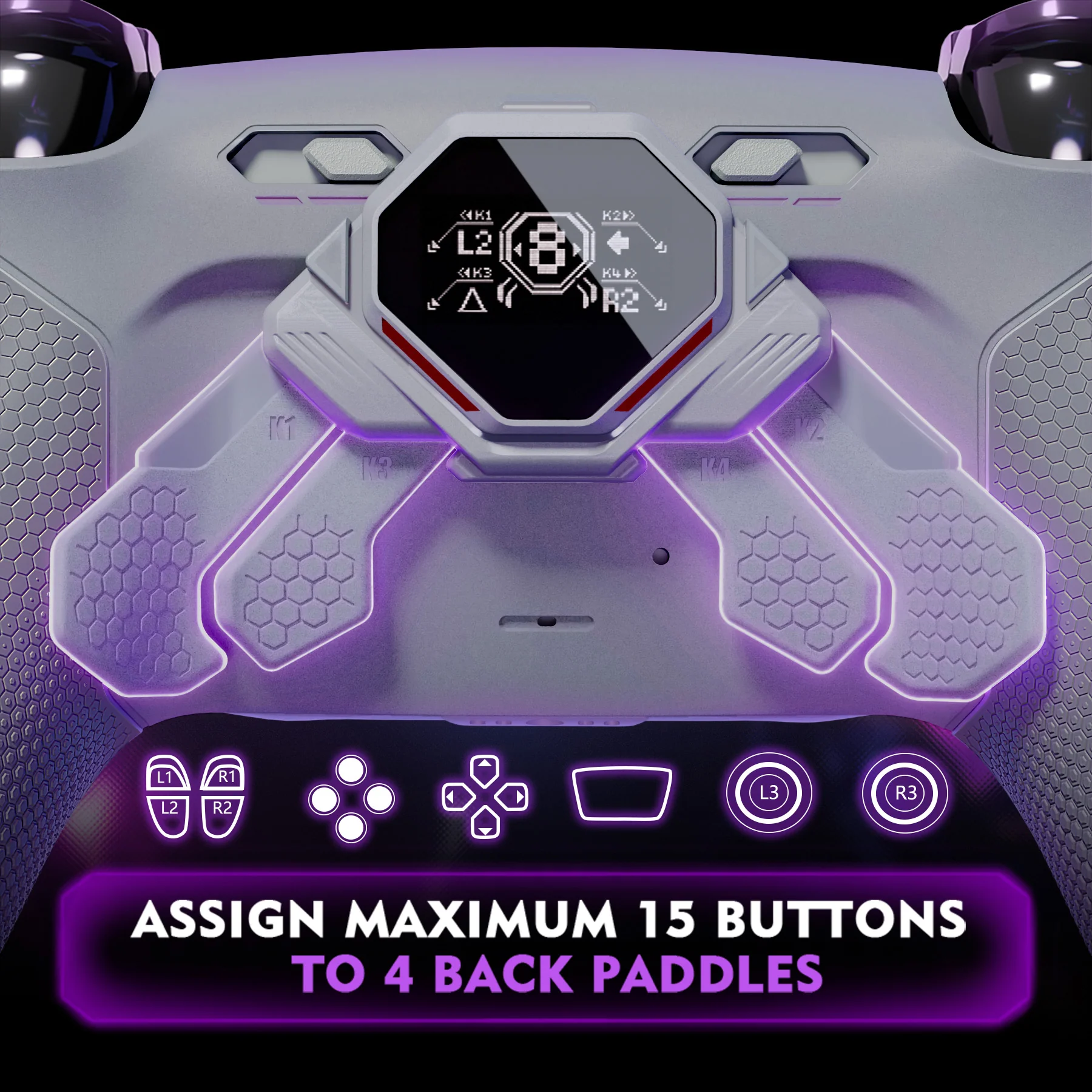 eXtremeRate SPARK Back Paddles Kit with OLED Display & Clicky Trigger Stops & Ergonomic Grips for PS5 Controller BDM-030/040/050 - Rubberized Gray & New Hope Gray - Image 4