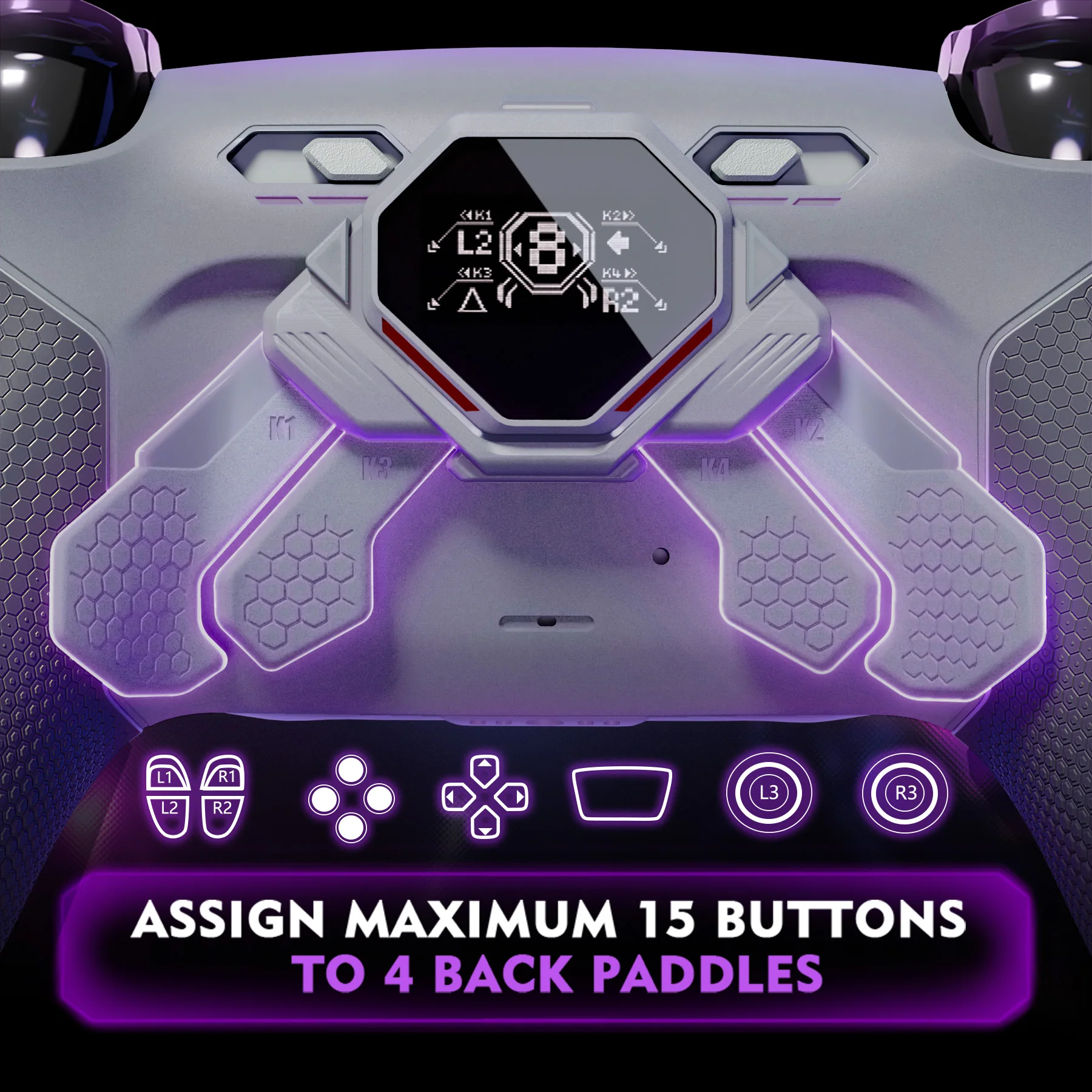 eXtremeRate SPARK Back Paddles Kit with OLED Display & Clicky Trigger Stops & Ergonomic Grips for PS5 Controller BDM-030/040/050 - Rubberized New Hope Gray & Classic Gray - Image 4