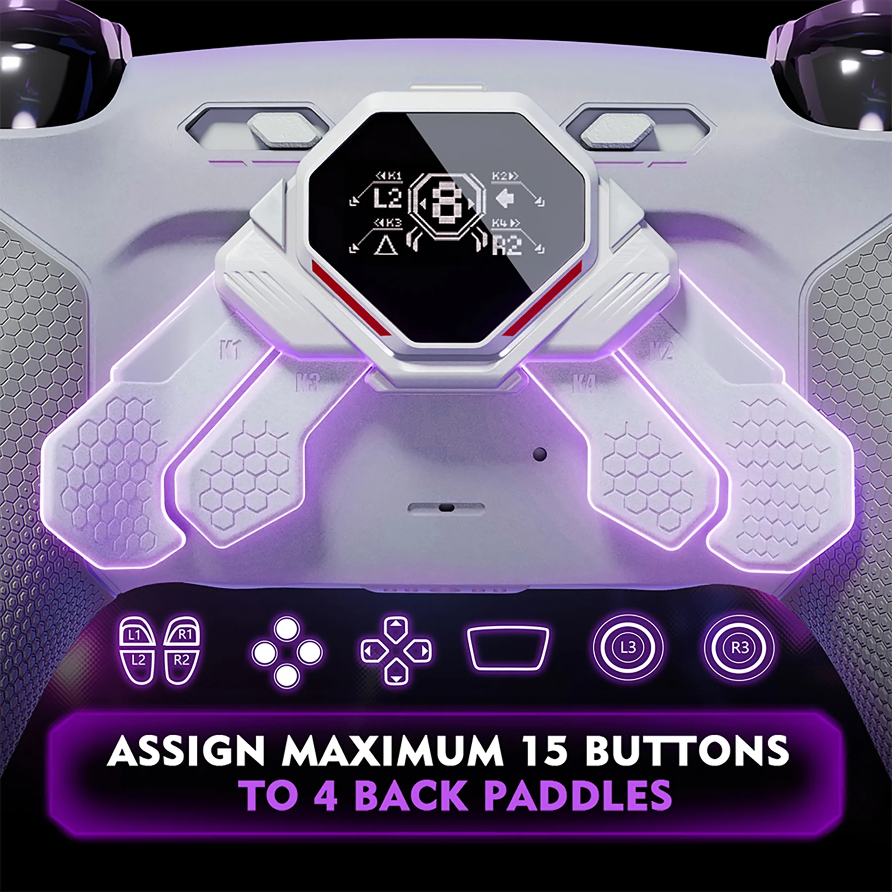 eXtremeRate SPARK Back Paddles Kit with OLED Display & Clicky Trigger Stops & Ergonomic Grips for PS5 Controller BDM-030/040/050 - Rubberized White & Gray - Image 4