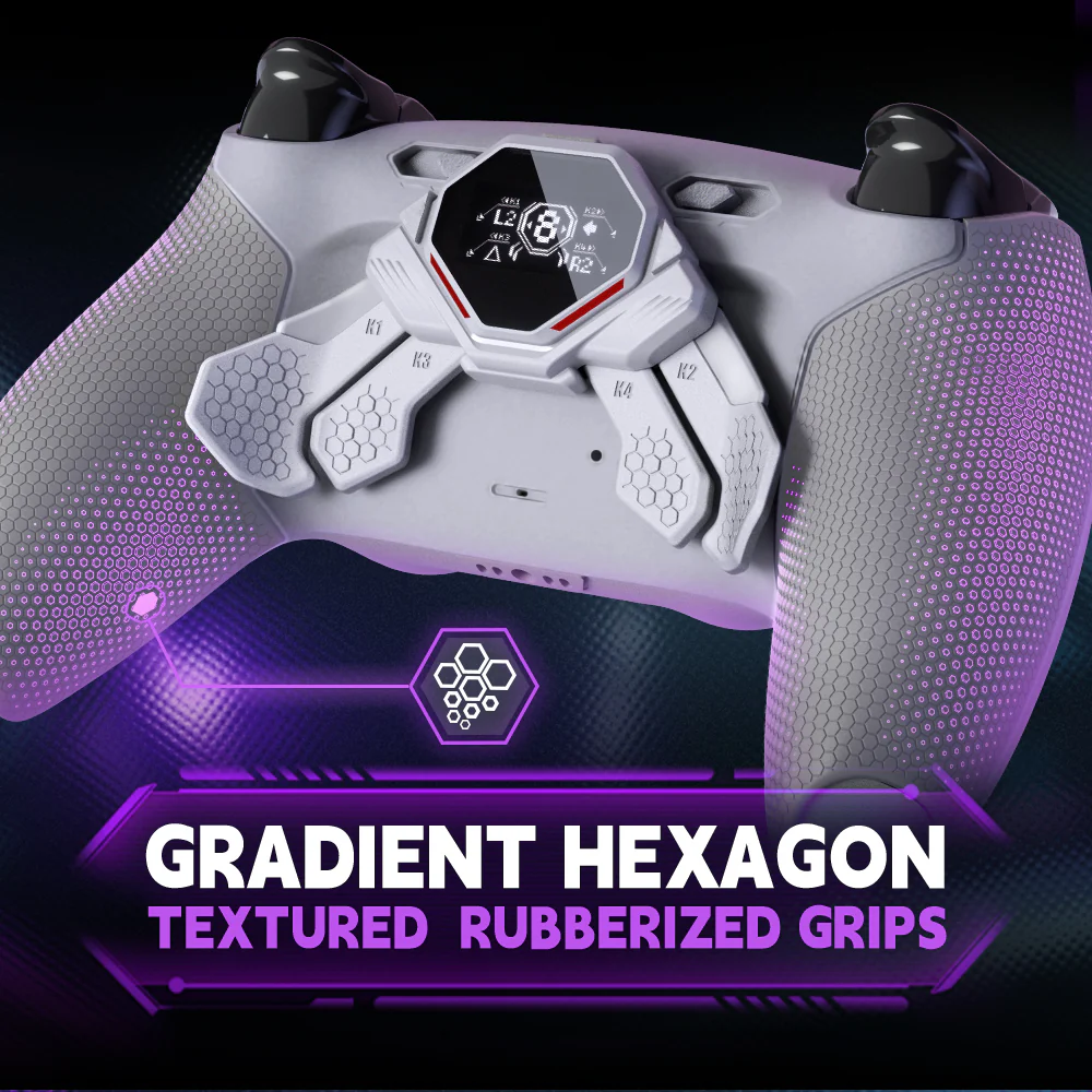 eXtremeRate SPARK Back Paddles Kit with OLED Display & Clicky Trigger Stops & Ergonomic Grips for PS5 Controller BDM-030/040/050 - Rubberized White & Gray - Image 8