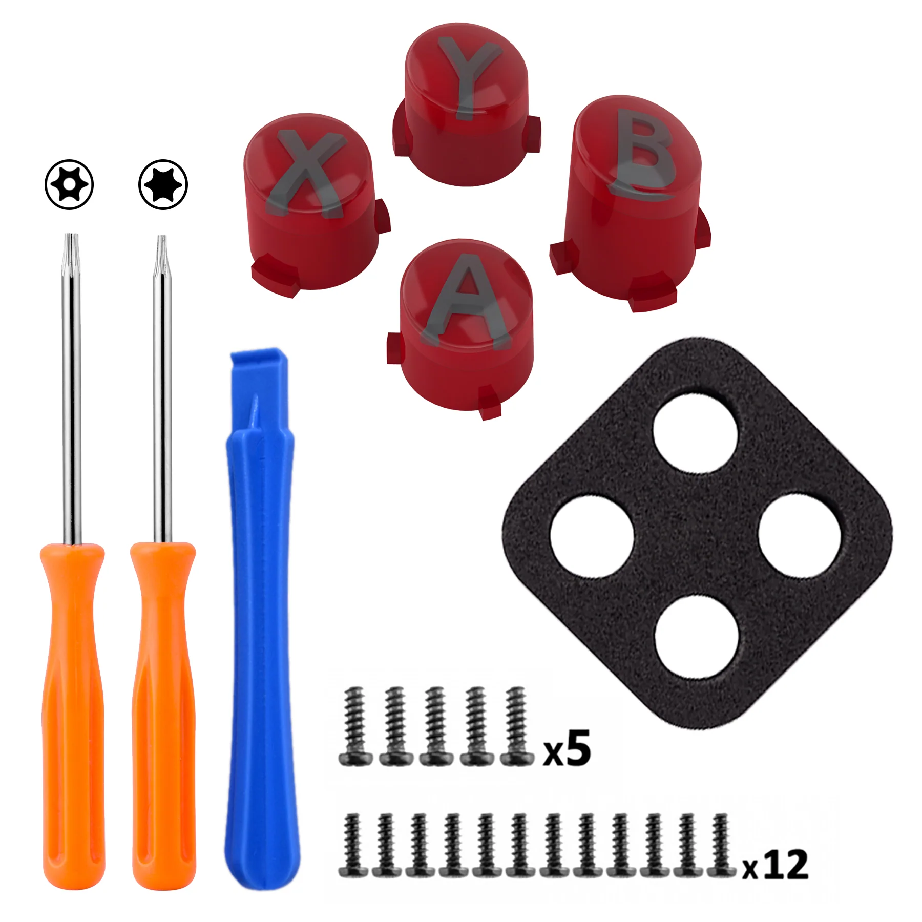 eXtremeRate Three-Tone ABXY Action Buttons with Classic Symbols for Xbox Series X/S Controller & Xbox One X/S & Xbox One Elite V1/V2 Controller - Carmine Red & Clear & Classic Gray - Image 3