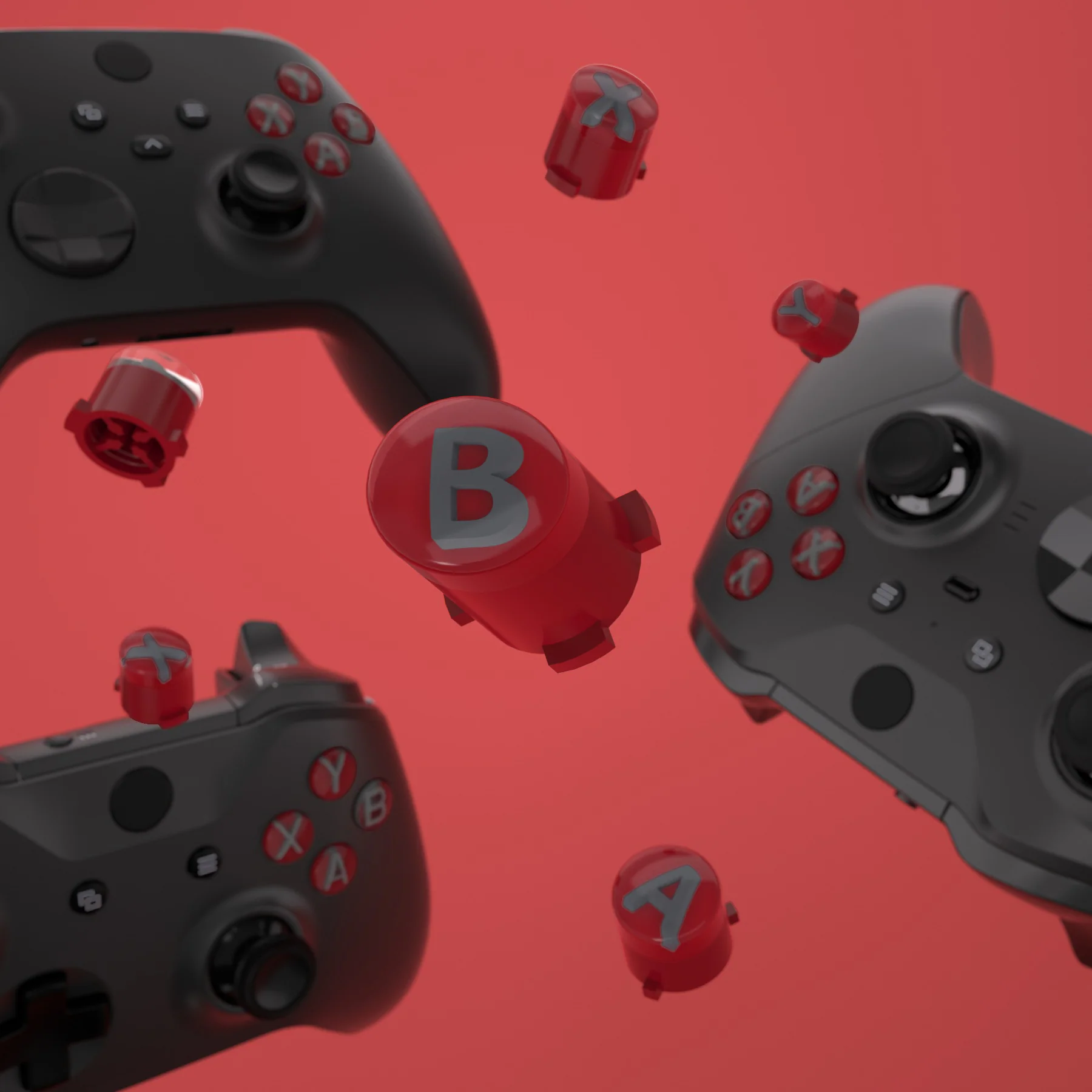 eXtremeRate Three-Tone ABXY Action Buttons with Classic Symbols for Xbox Series X/S Controller & Xbox One X/S & Xbox One Elite V1/V2 Controller - Carmine Red & Clear & Classic Gray - Image 5