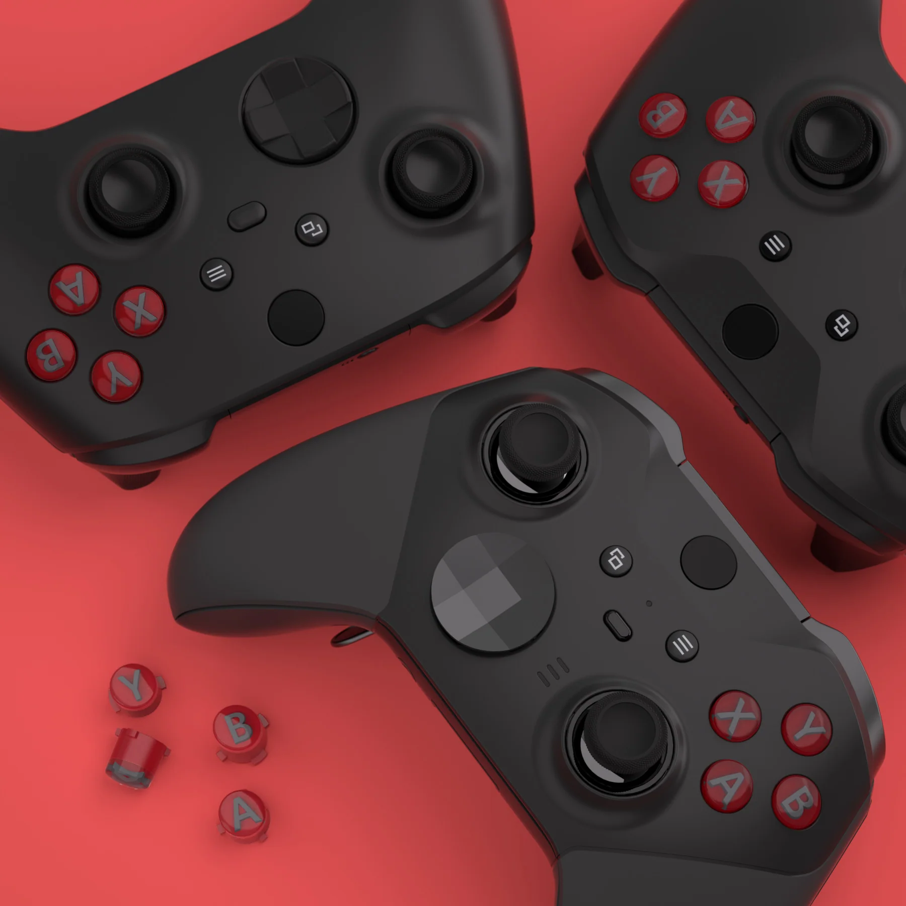 eXtremeRate Three-Tone ABXY Action Buttons with Classic Symbols for Xbox Series X/S Controller & Xbox One X/S & Xbox One Elite V1/V2 Controller - Carmine Red & Clear & Classic Gray - Image 6