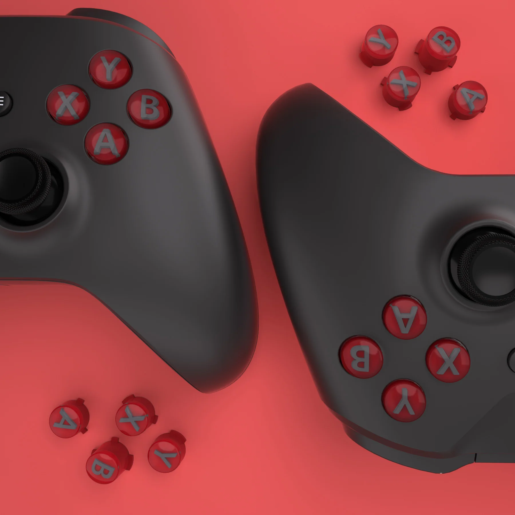 eXtremeRate Three-Tone ABXY Action Buttons with Classic Symbols for Xbox Series X/S Controller & Xbox One X/S & Xbox One Elite V1/V2 Controller - Carmine Red & Clear & Classic Gray - Image 7