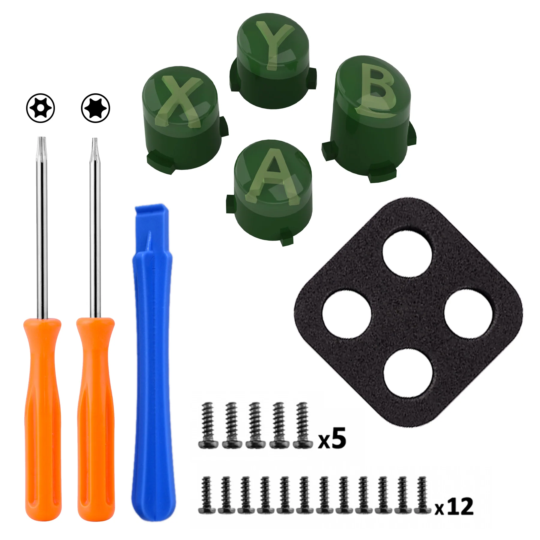 eXtremeRate Three-Tone ABXY Action Buttons with Classic Symbols for Xbox Series X/S Controller & Xbox One X/S & Xbox One Elite V1/V2 Controller - Deep Pine Green & Clear & Bamboo Green - Image 3